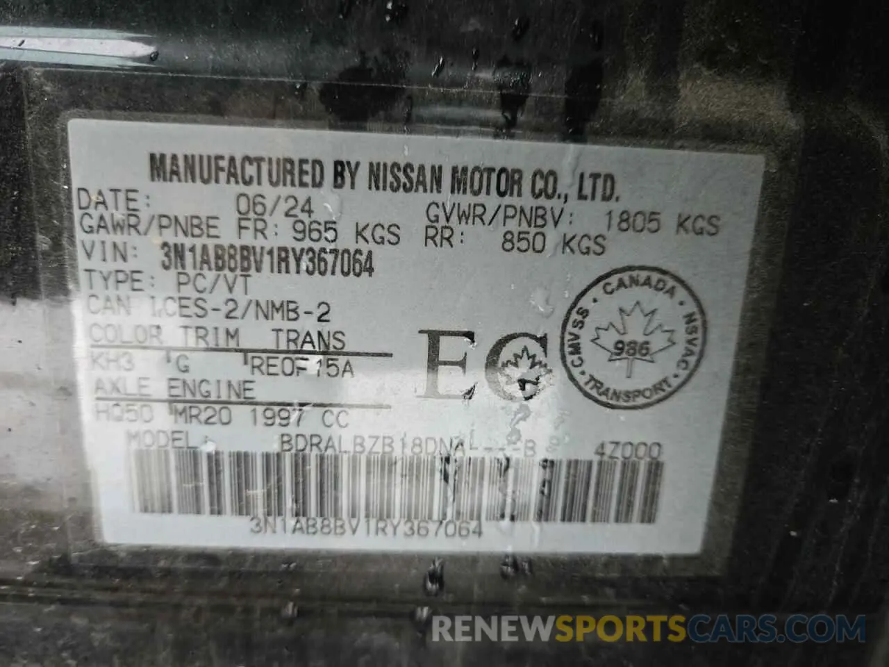 12 fotografías del automóvil dañado 3N1AB8BV1RY367064 NISSAN SENTRA 2024