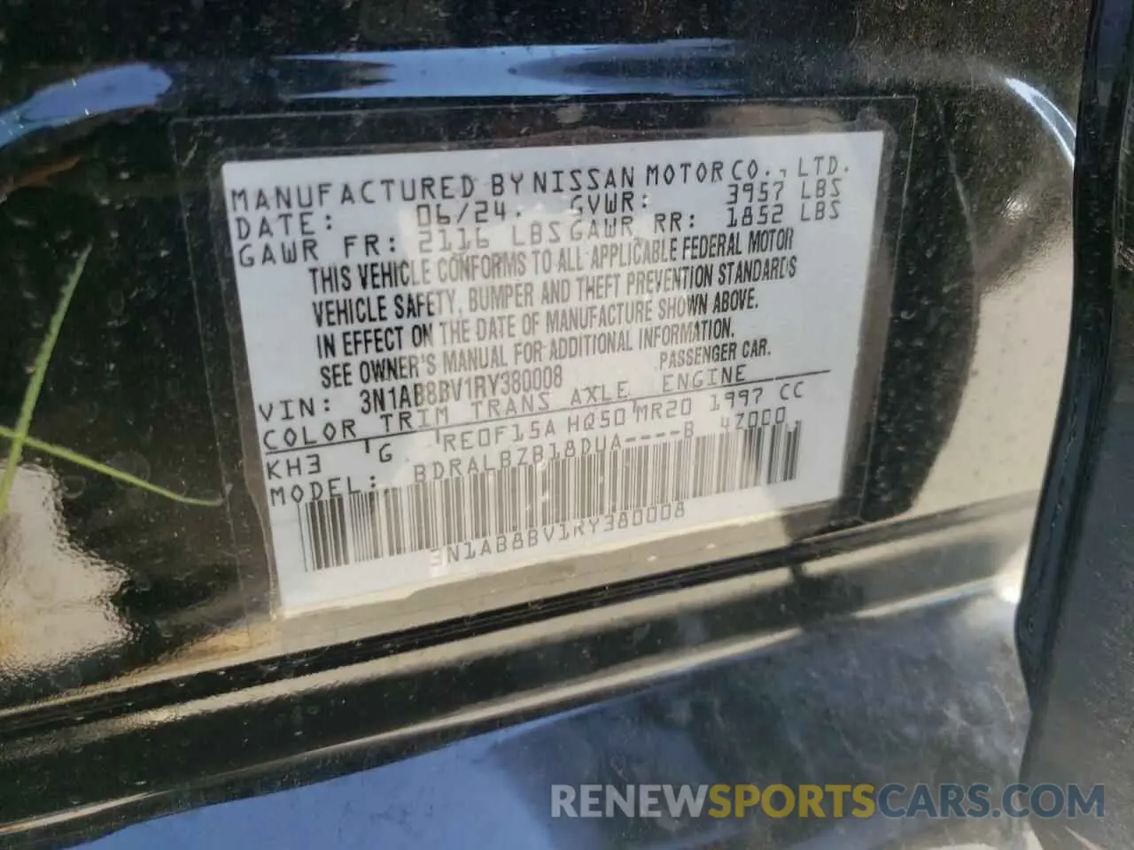 12 fotografías del automóvil dañado 3N1AB8BV1RY380008 NISSAN SENTRA 2024