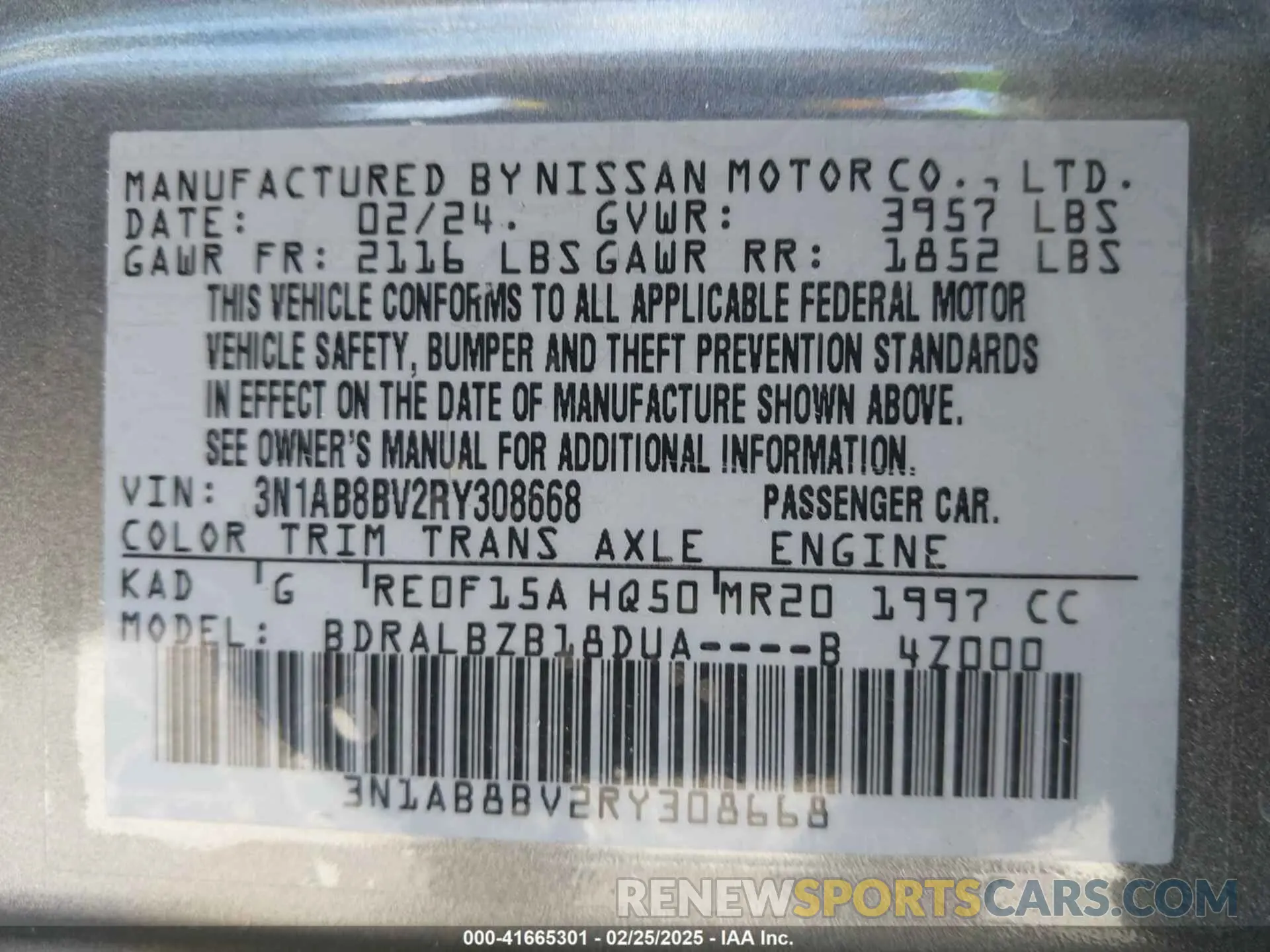 9 fotografías del automóvil dañado 3N1AB8BV2RY308668 NISSAN SENTRA 2024