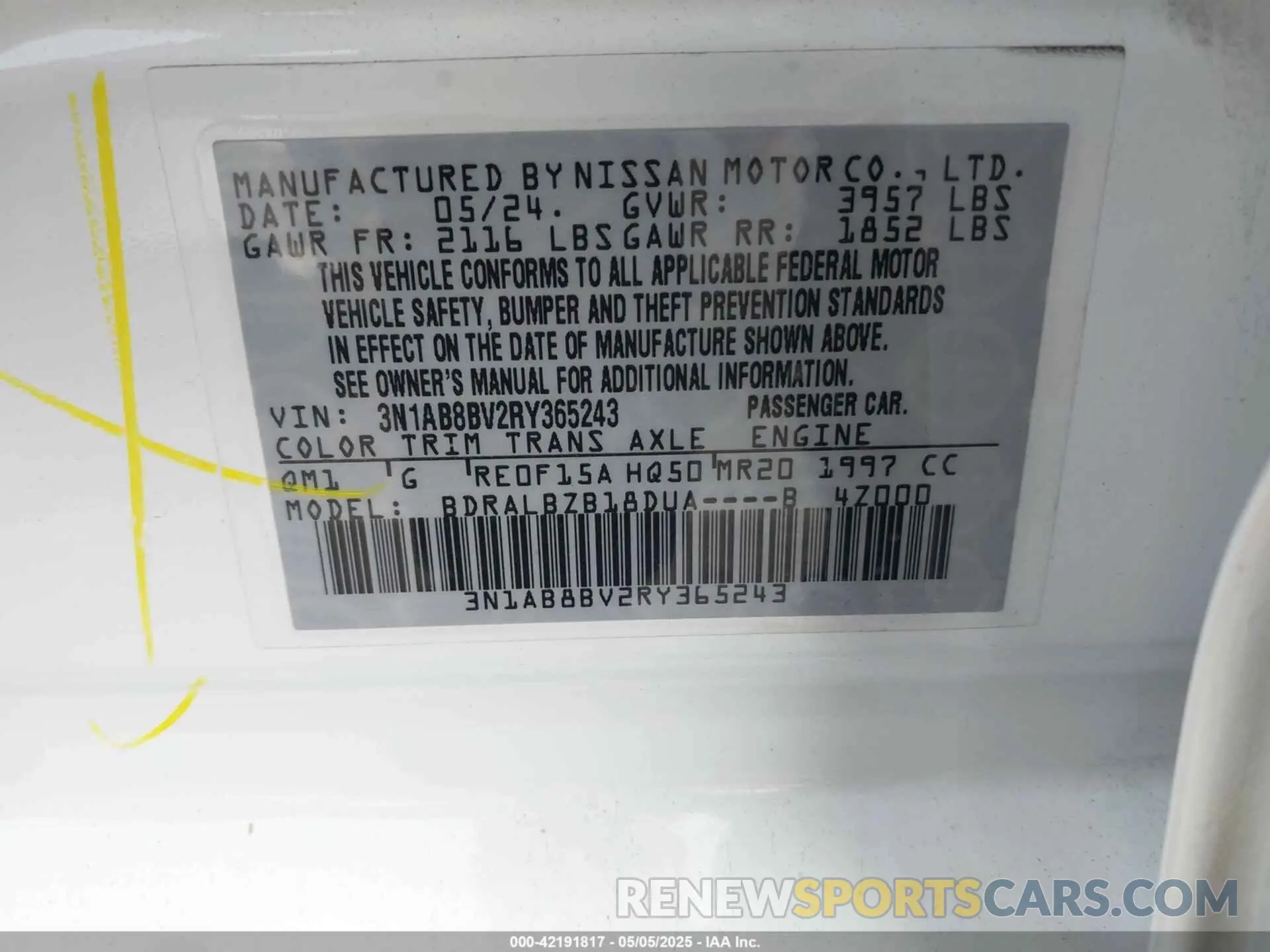 9 fotografías del automóvil dañado 3N1AB8BV2RY365243 NISSAN SENTRA 2024