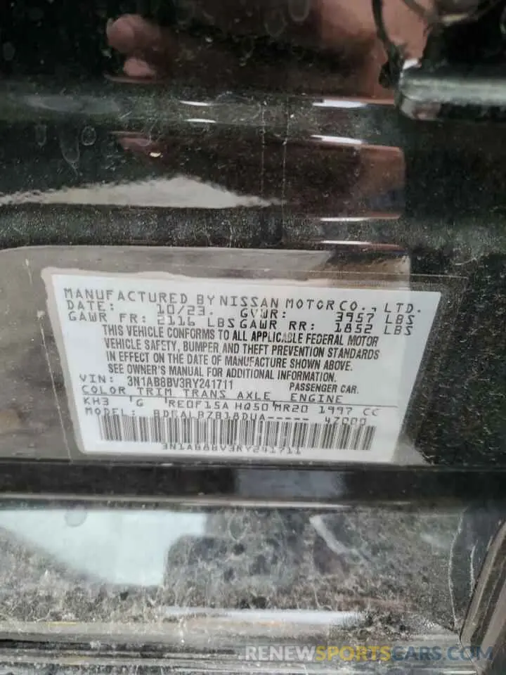 12 fotografías del automóvil dañado 3N1AB8BV3RY241711 NISSAN SENTRA 2024