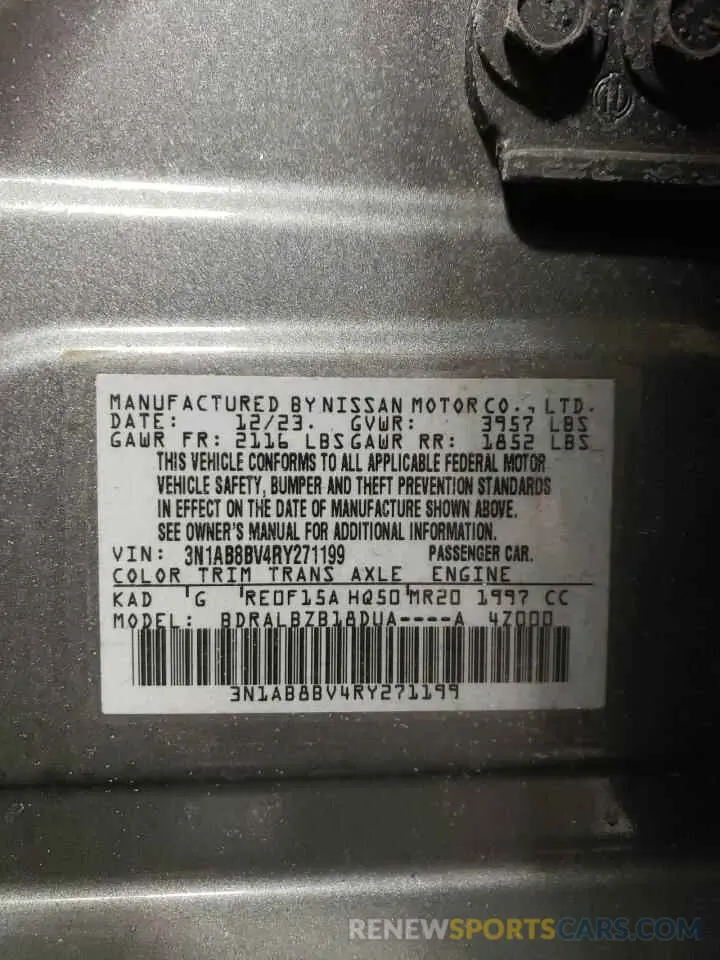 12 fotografías del automóvil dañado 3N1AB8BV4RY271199 NISSAN SENTRA 2024