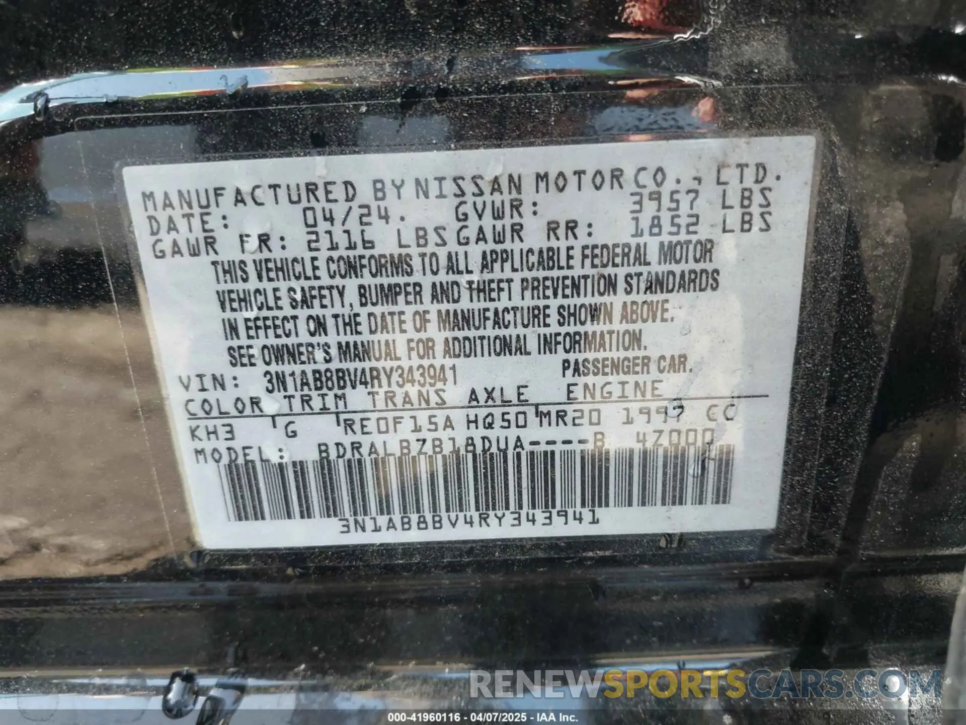 9 fotografías del automóvil dañado 3N1AB8BV4RY343941 NISSAN SENTRA 2024
