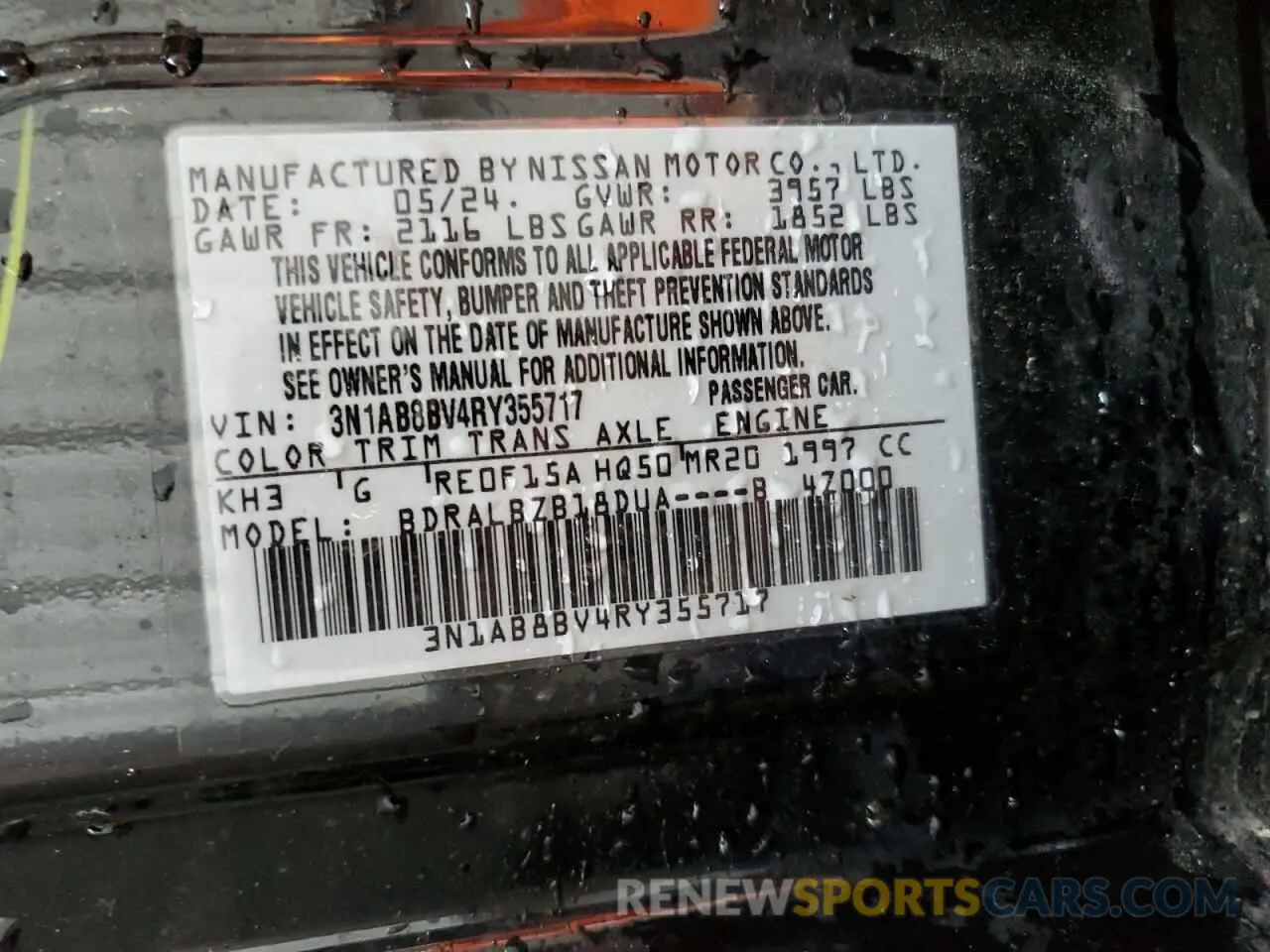 12 fotografías del automóvil dañado 3N1AB8BV4RY355717 NISSAN SENTRA 2024