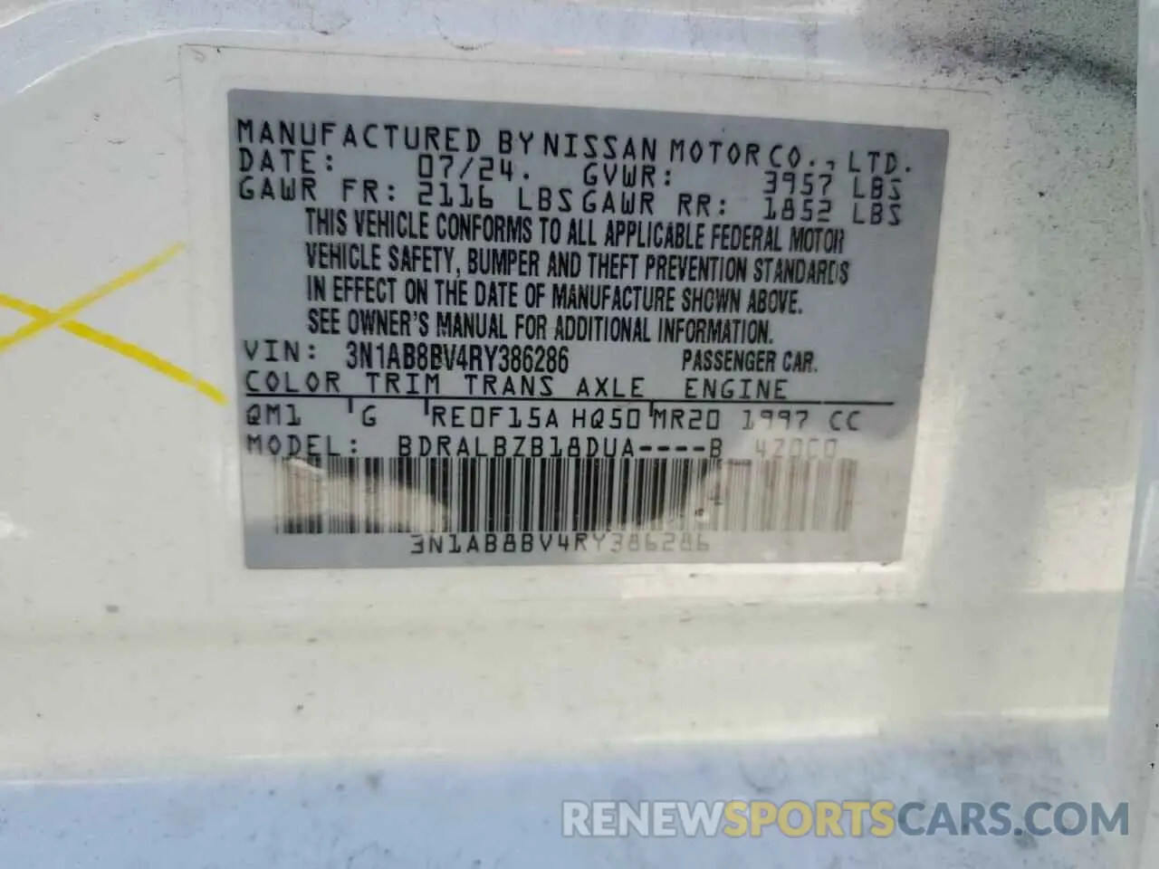 12 fotografías del automóvil dañado 3N1AB8BV4RY386286 NISSAN SENTRA 2024