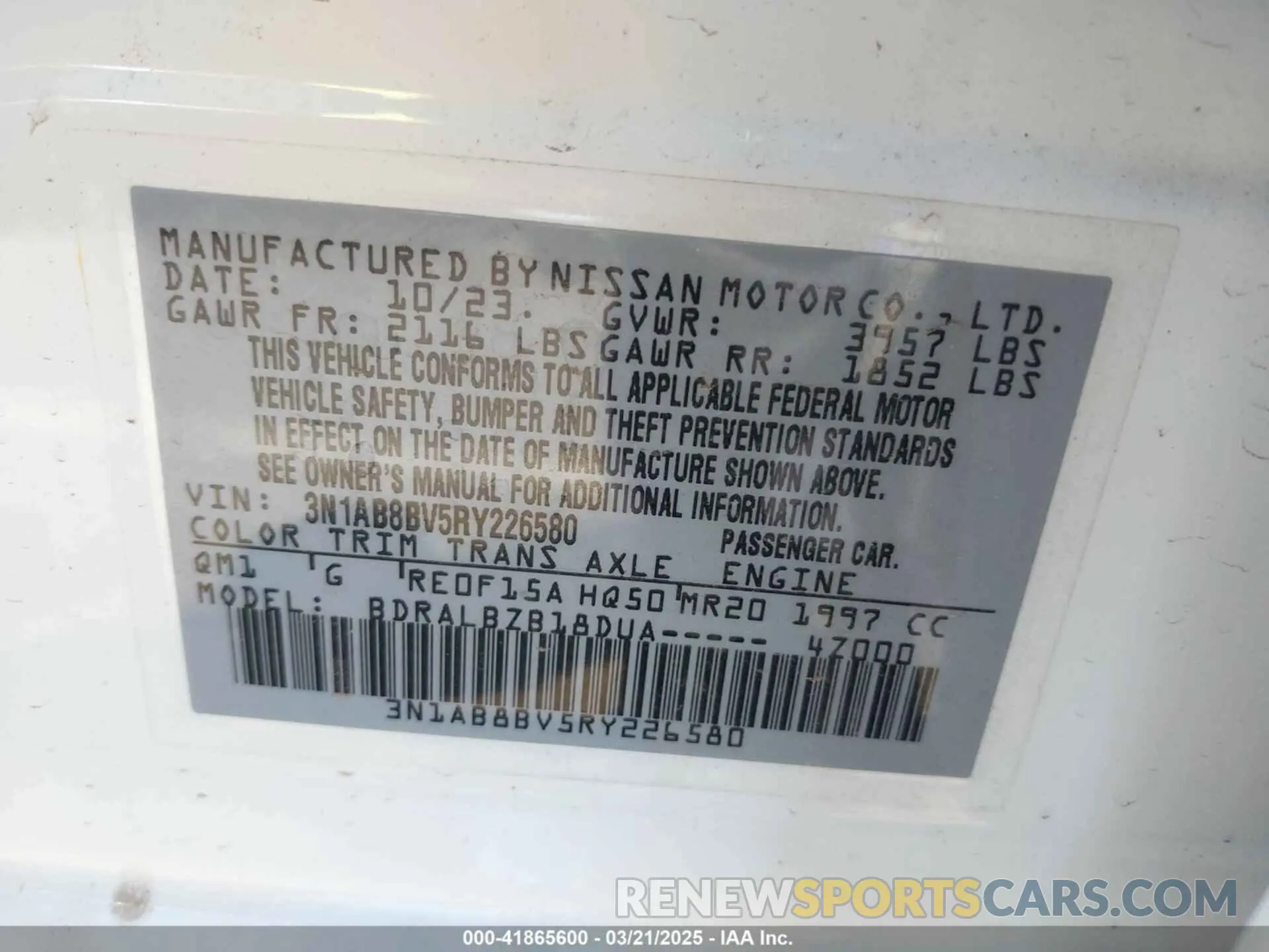 9 fotografías del automóvil dañado 3N1AB8BV5RY226580 NISSAN SENTRA 2024