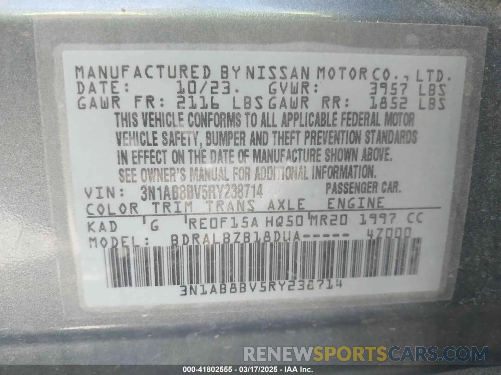 9 fotografías del automóvil dañado 3N1AB8BV5RY238714 NISSAN SENTRA 2024