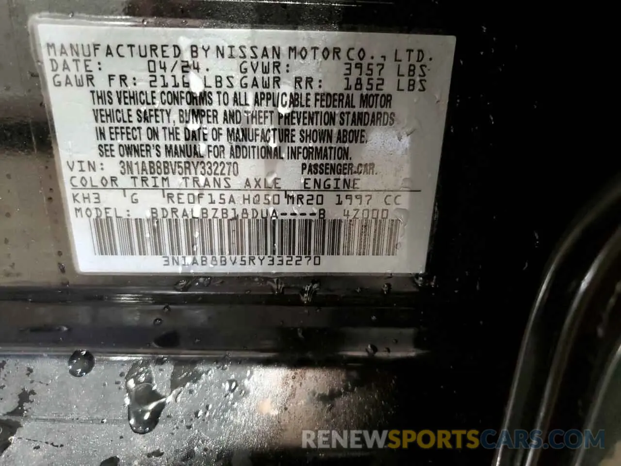 12 fotografías del automóvil dañado 3N1AB8BV5RY332270 NISSAN SENTRA 2024