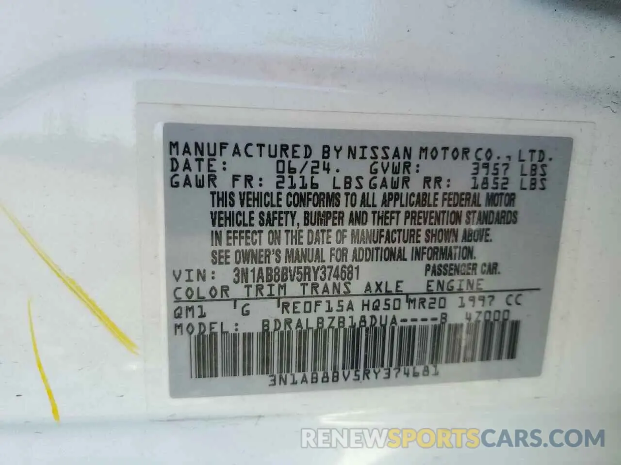 13 fotografías del automóvil dañado 3N1AB8BV5RY374681 NISSAN SENTRA 2024