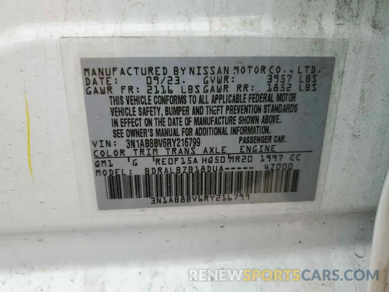 12 fotografías del automóvil dañado 3N1AB8BV6RY216799 NISSAN SENTRA 2024