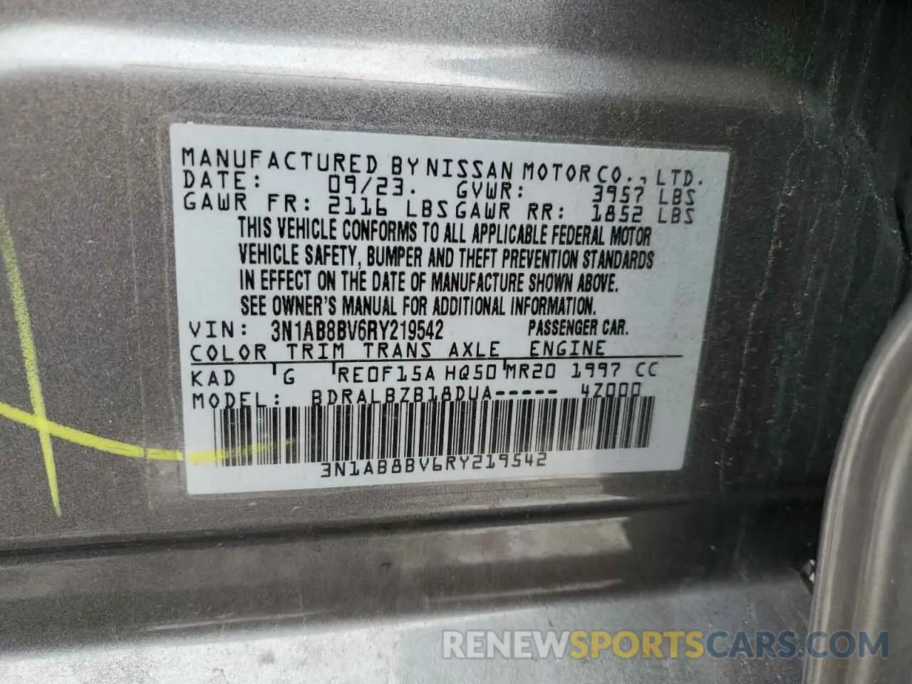 13 fotografías del automóvil dañado 3N1AB8BV6RY219542 NISSAN SENTRA 2024