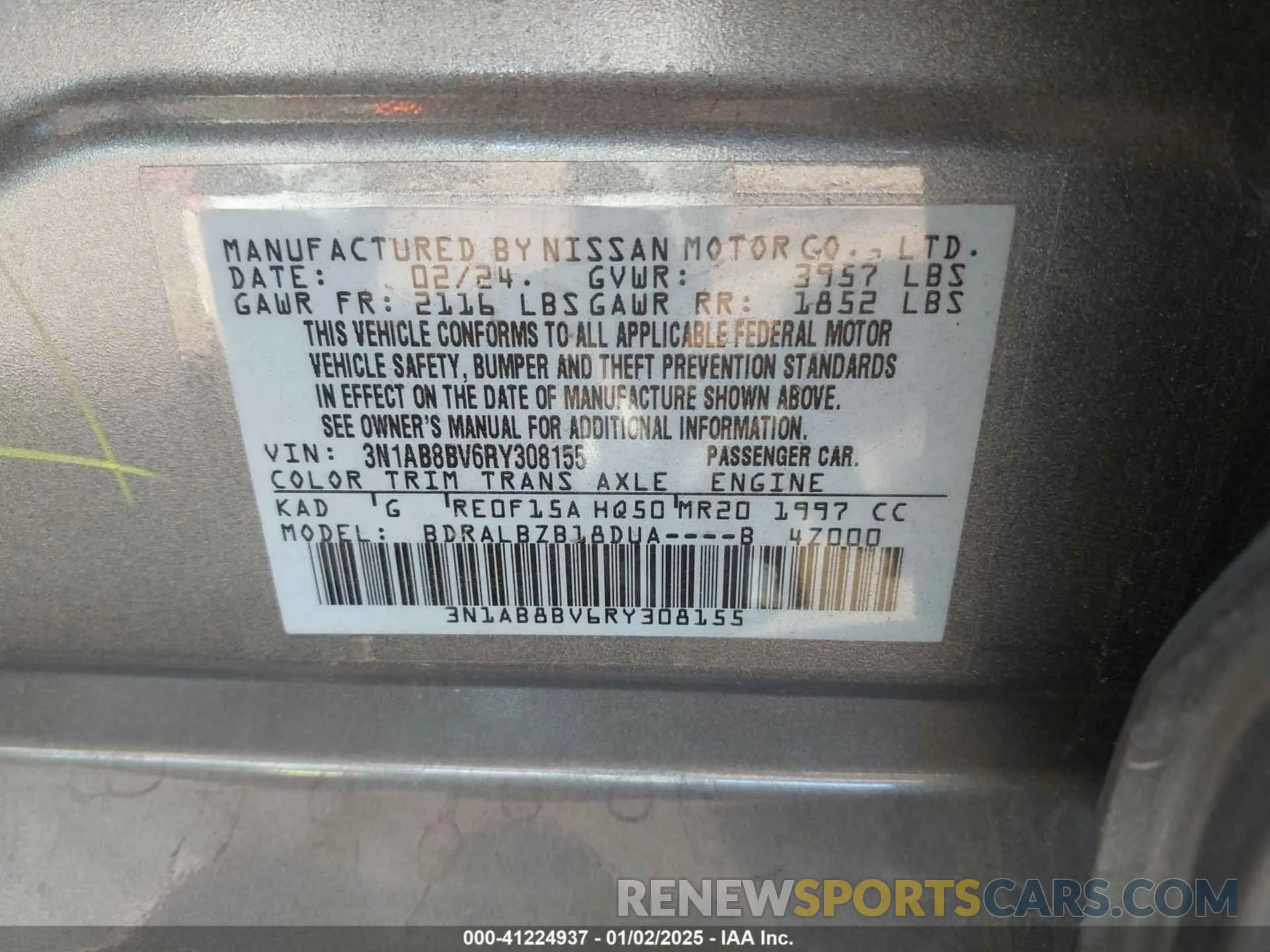 9 fotografías del automóvil dañado 3N1AB8BV6RY308155 NISSAN SENTRA 2024