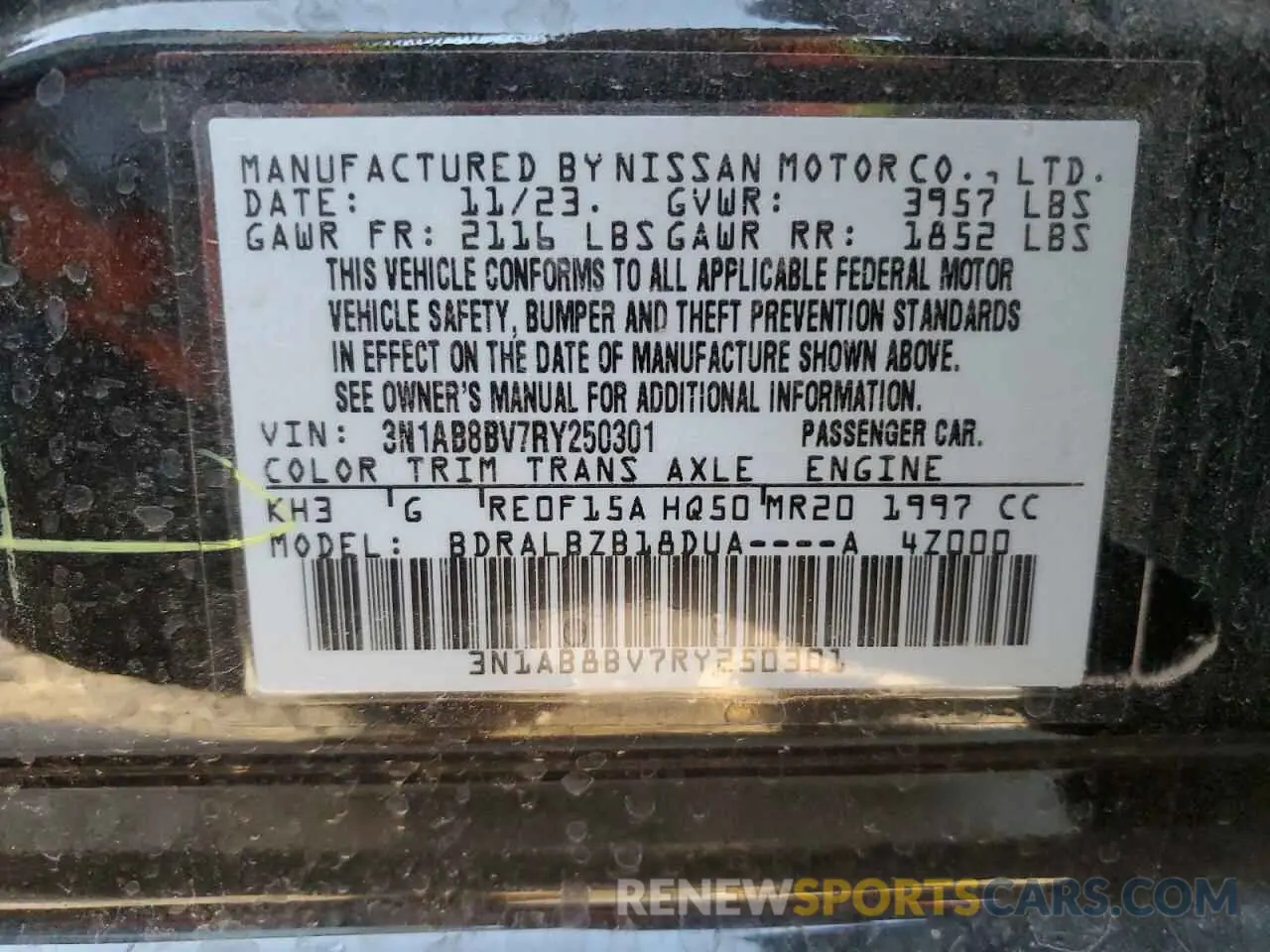 14 fotografías del automóvil dañado 3N1AB8BV7RY250301 NISSAN SENTRA 2024