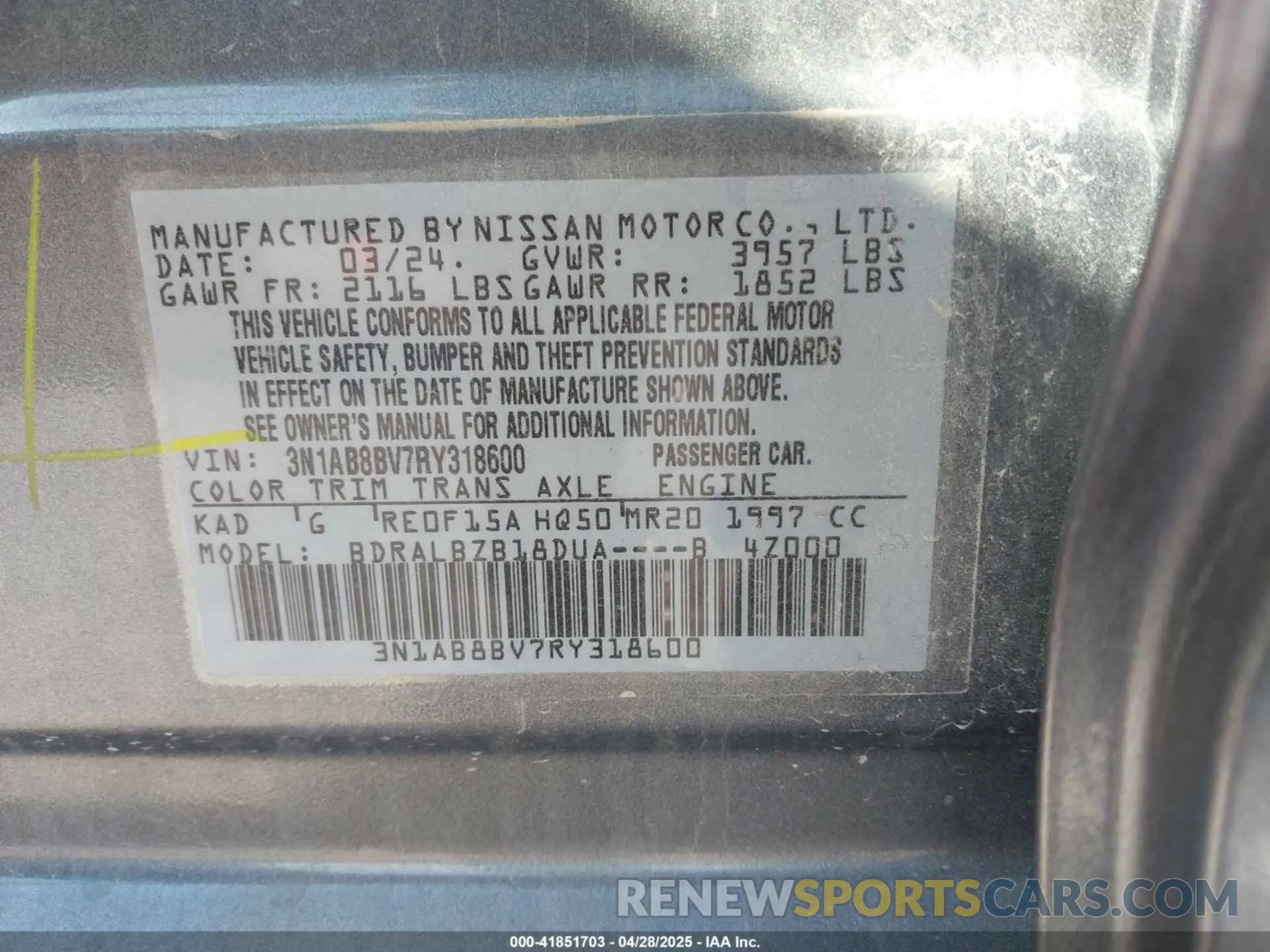 9 fotografías del automóvil dañado 3N1AB8BV7RY318600 NISSAN SENTRA 2024
