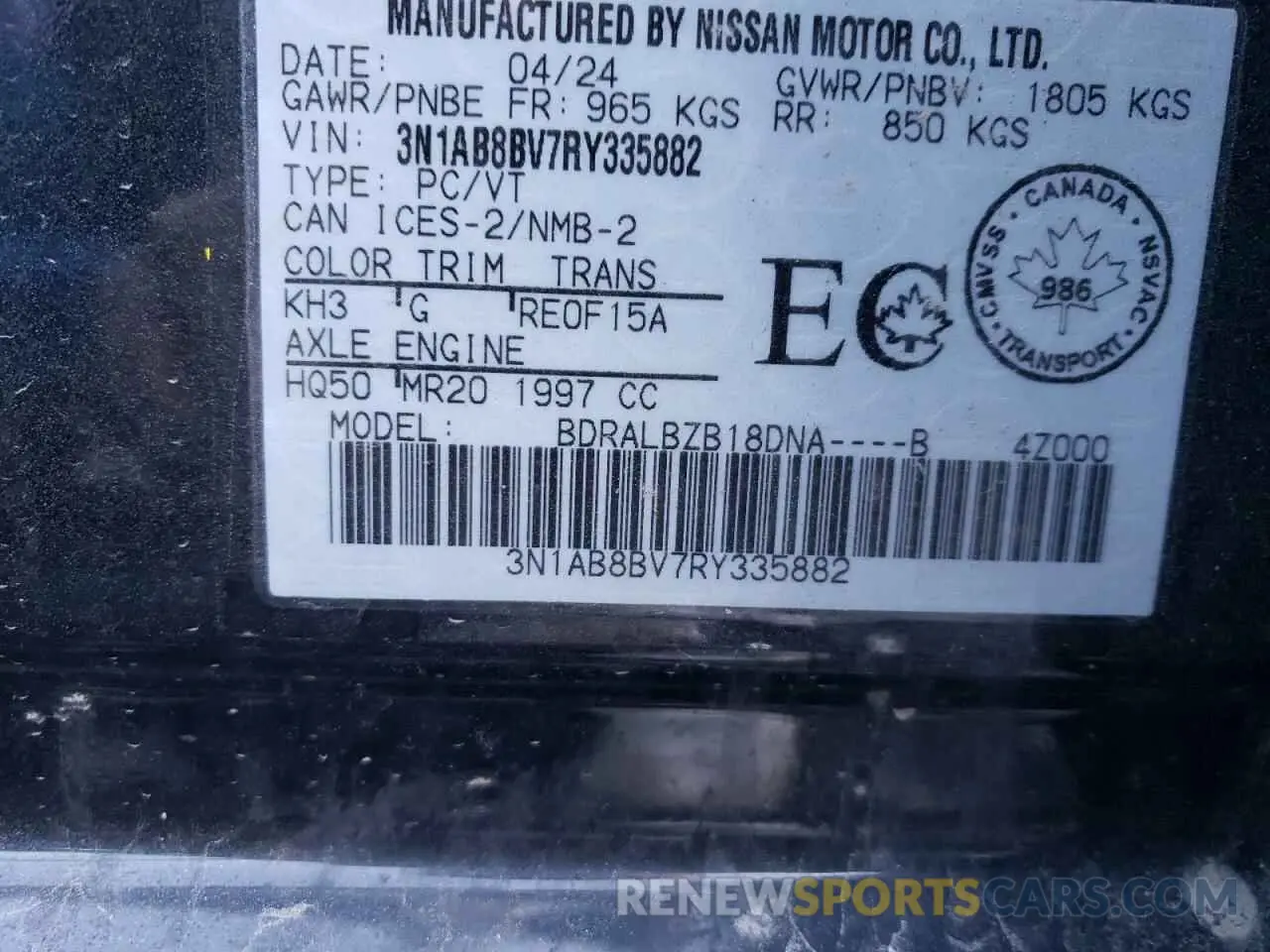 13 fotografías del automóvil dañado 3N1AB8BV7RY335882 NISSAN SENTRA 2024
