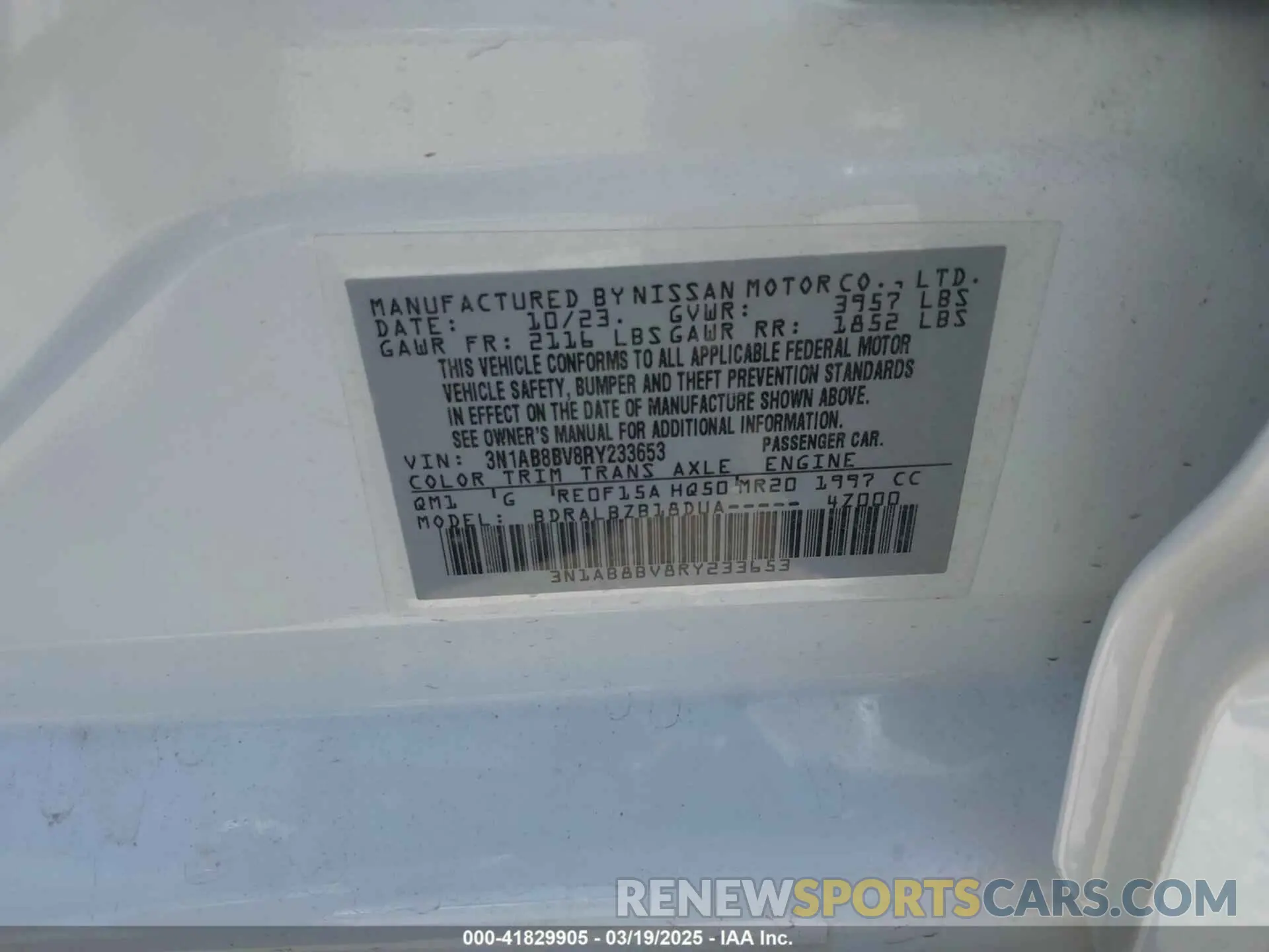 9 fotografías del automóvil dañado 3N1AB8BV8RY233653 NISSAN SENTRA 2024
