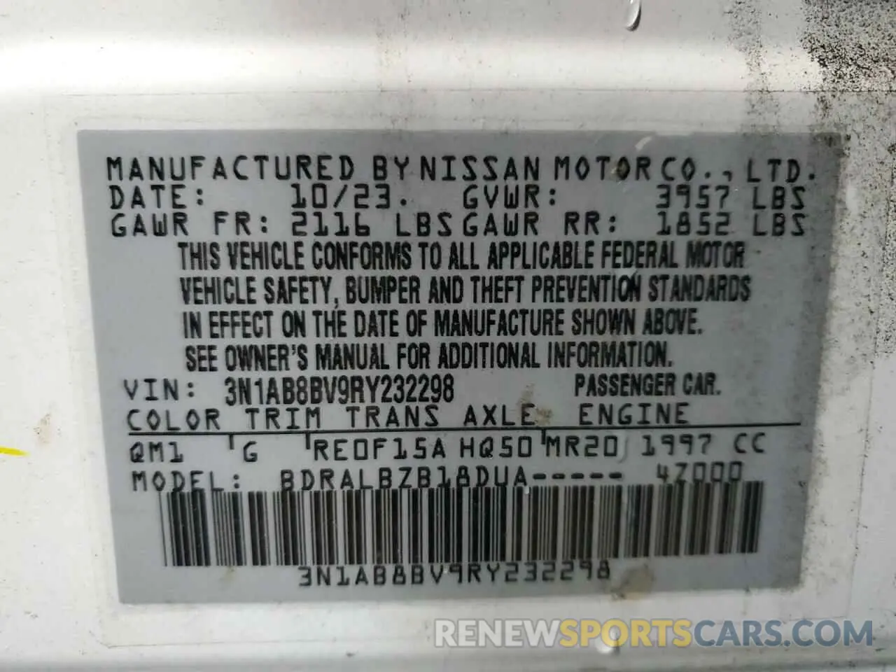 12 fotografías del automóvil dañado 3N1AB8BV9RY232298 NISSAN SENTRA 2024