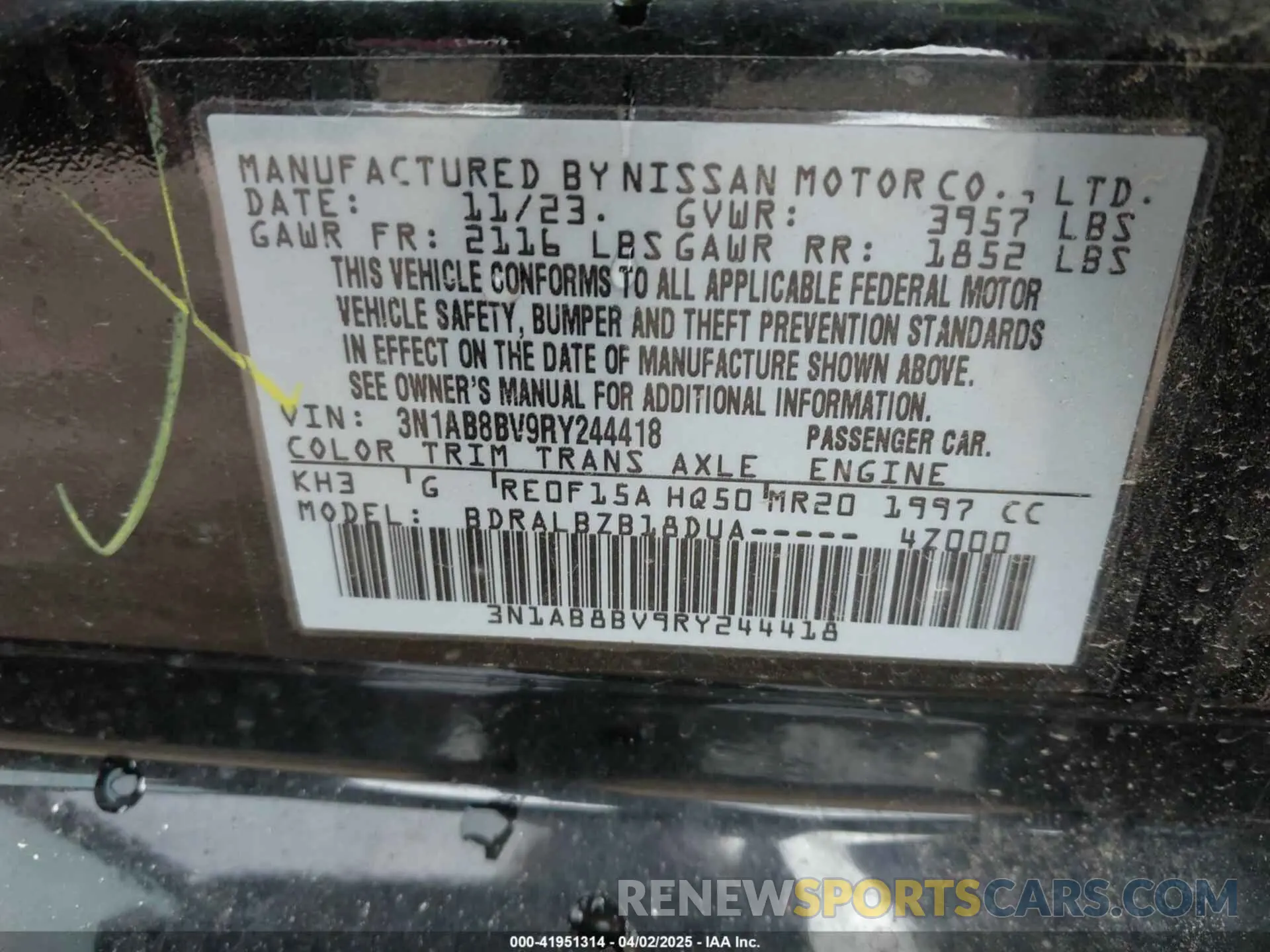 9 fotografías del automóvil dañado 3N1AB8BV9RY244418 NISSAN SENTRA 2024