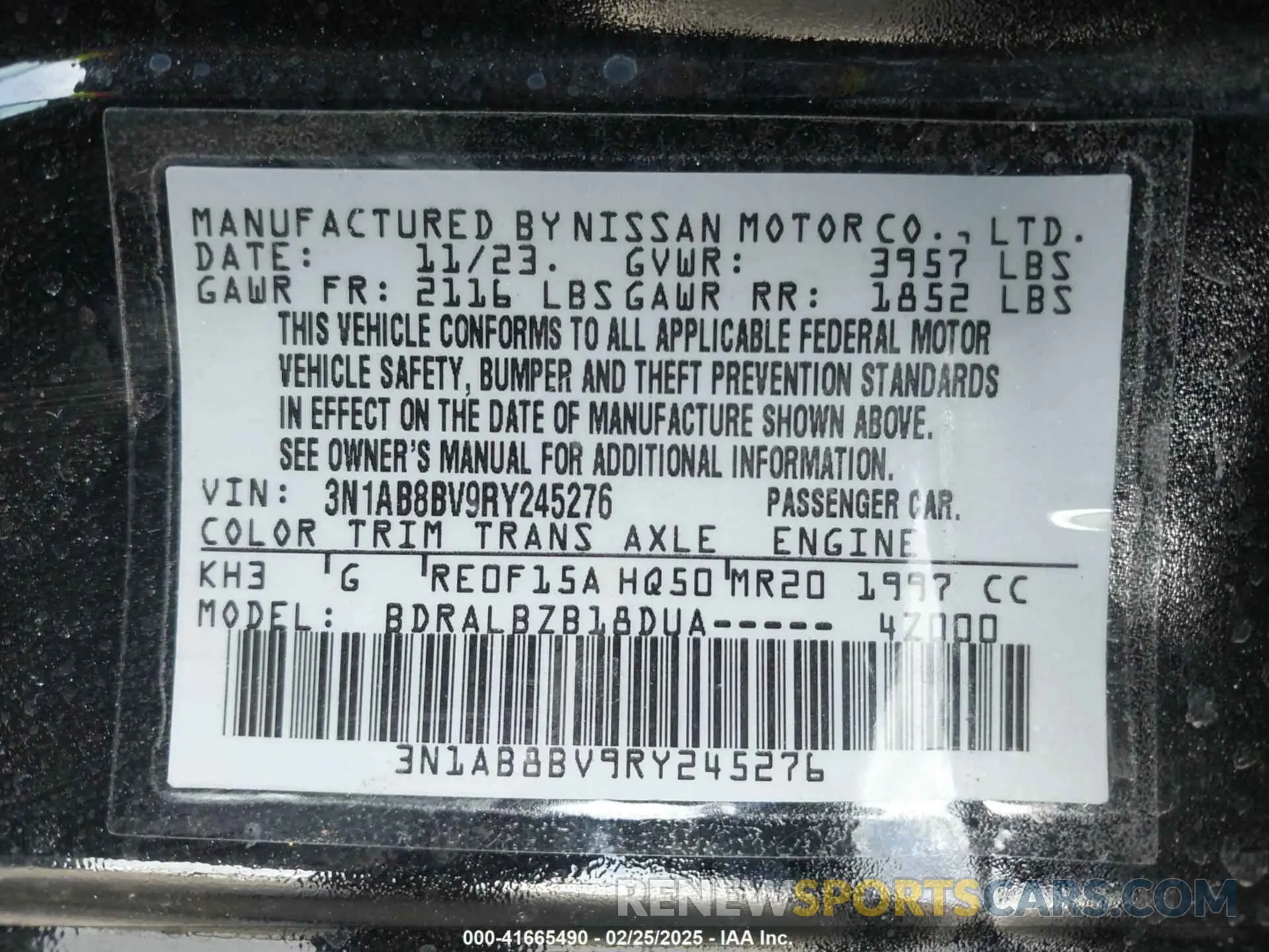 9 fotografías del automóvil dañado 3N1AB8BV9RY245276 NISSAN SENTRA 2024