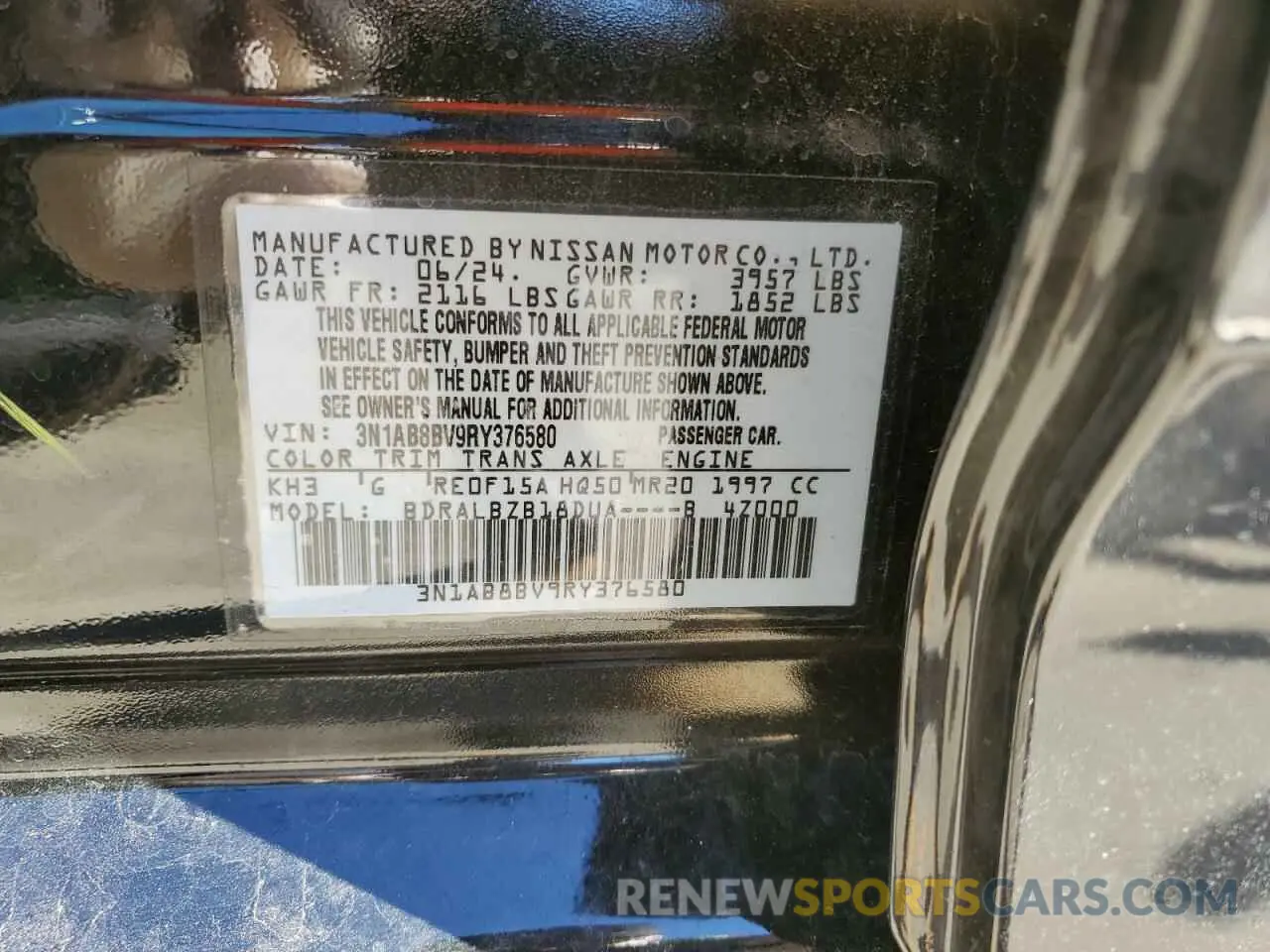 12 fotografías del automóvil dañado 3N1AB8BV9RY376580 NISSAN SENTRA 2024