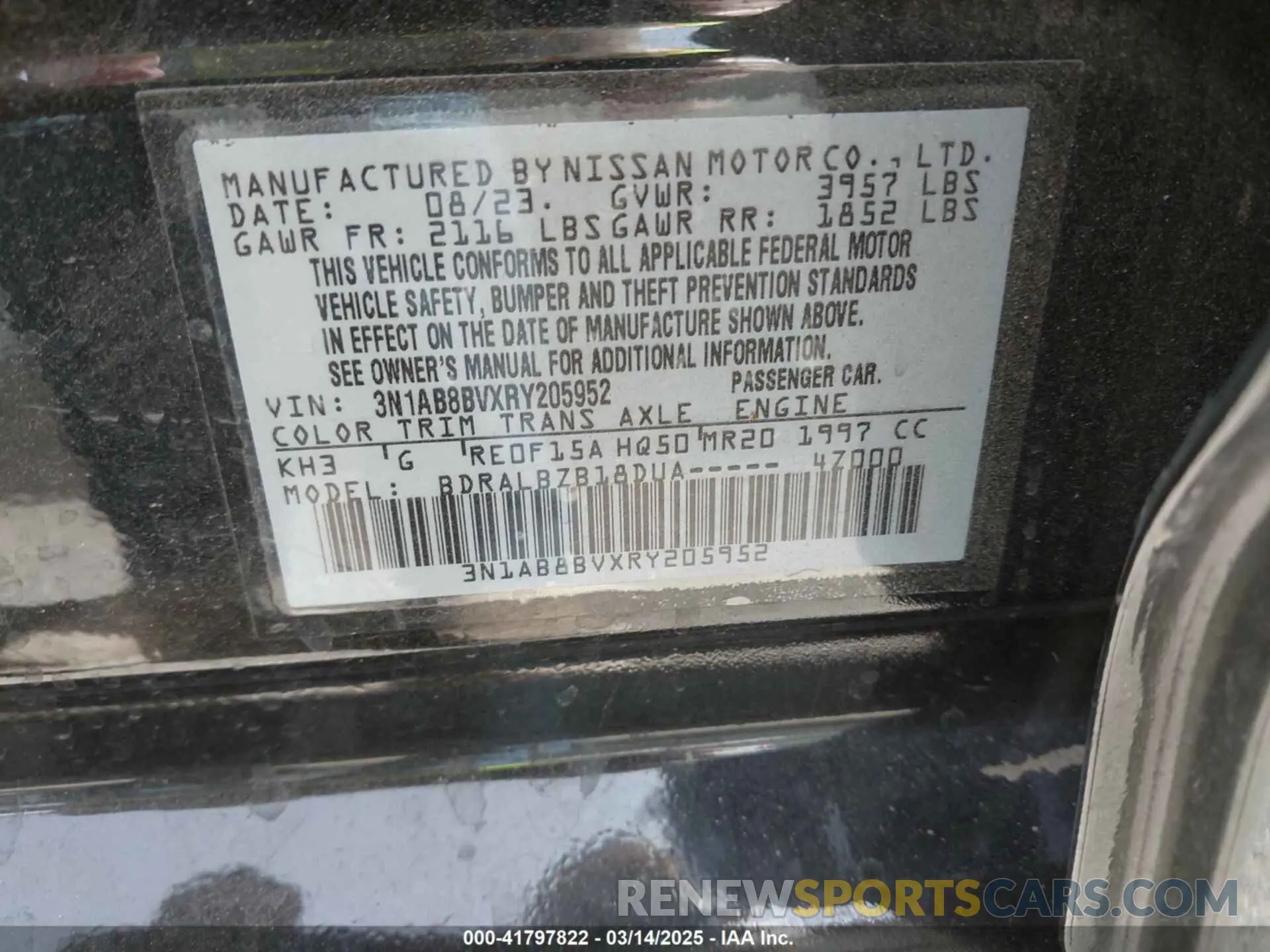 9 fotografías del automóvil dañado 3N1AB8BVXRY205952 NISSAN SENTRA 2024