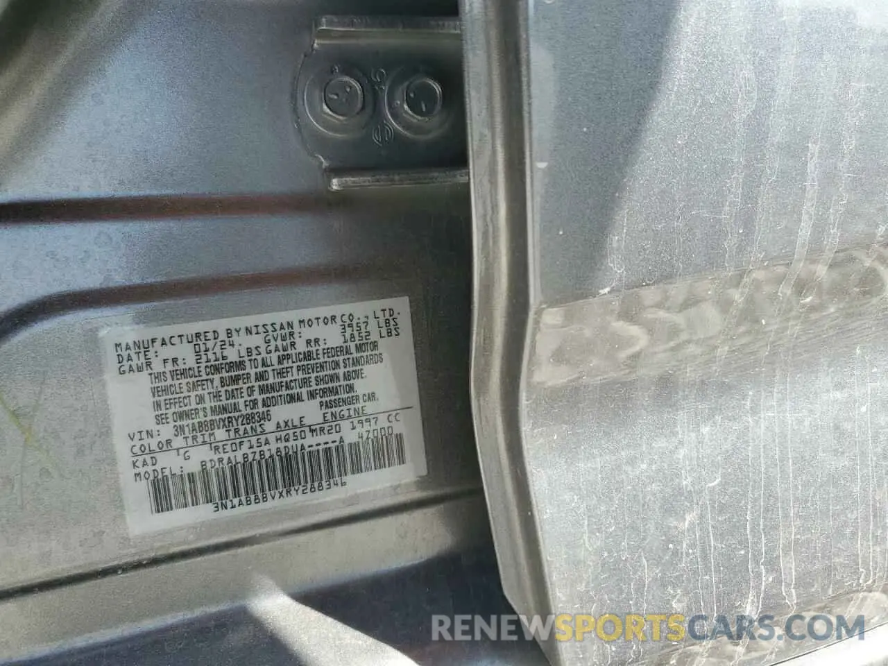 13 fotografías del automóvil dañado 3N1AB8BVXRY288346 NISSAN SENTRA 2024