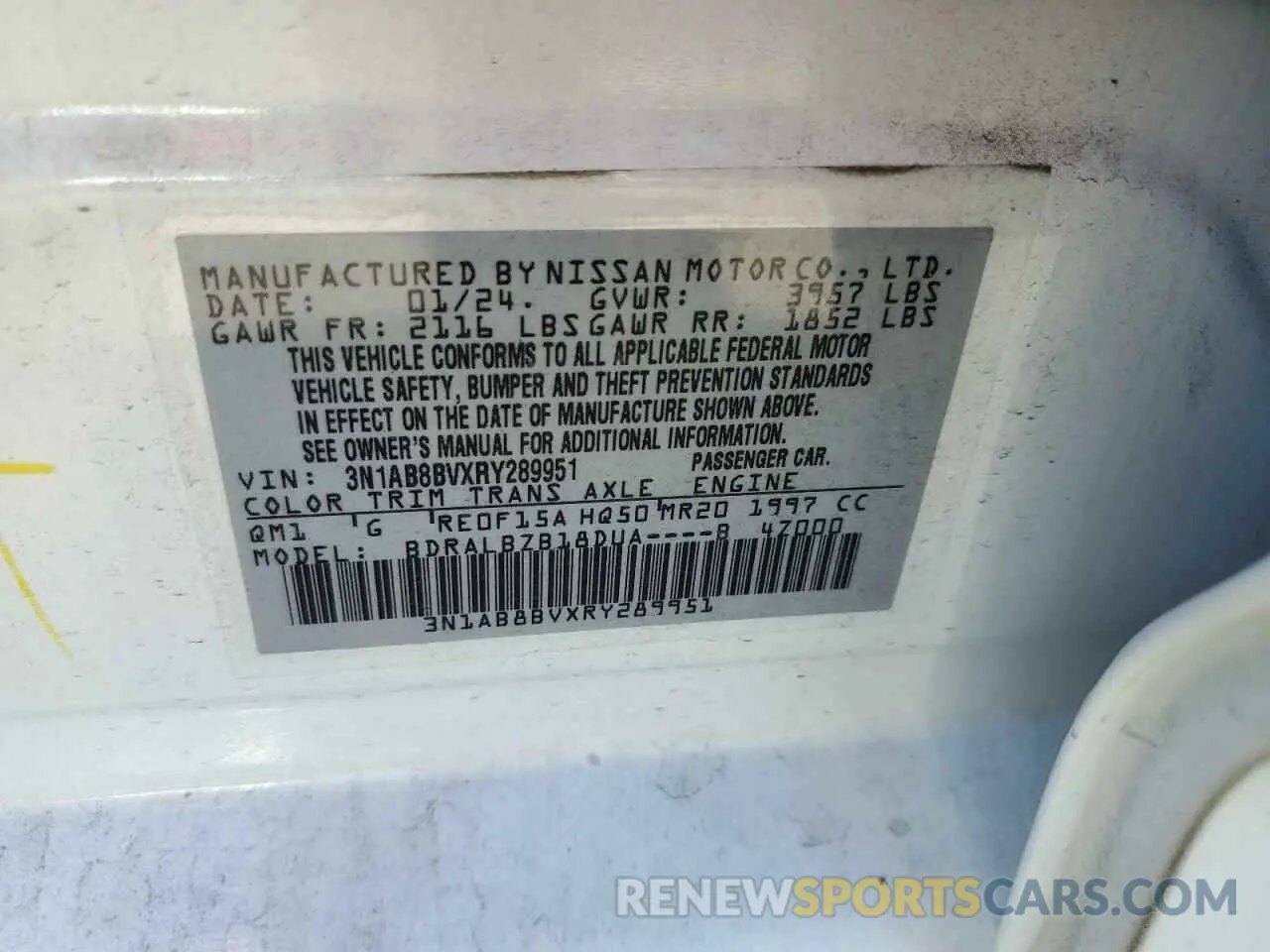 12 fotografías del automóvil dañado 3N1AB8BVXRY289951 NISSAN SENTRA 2024