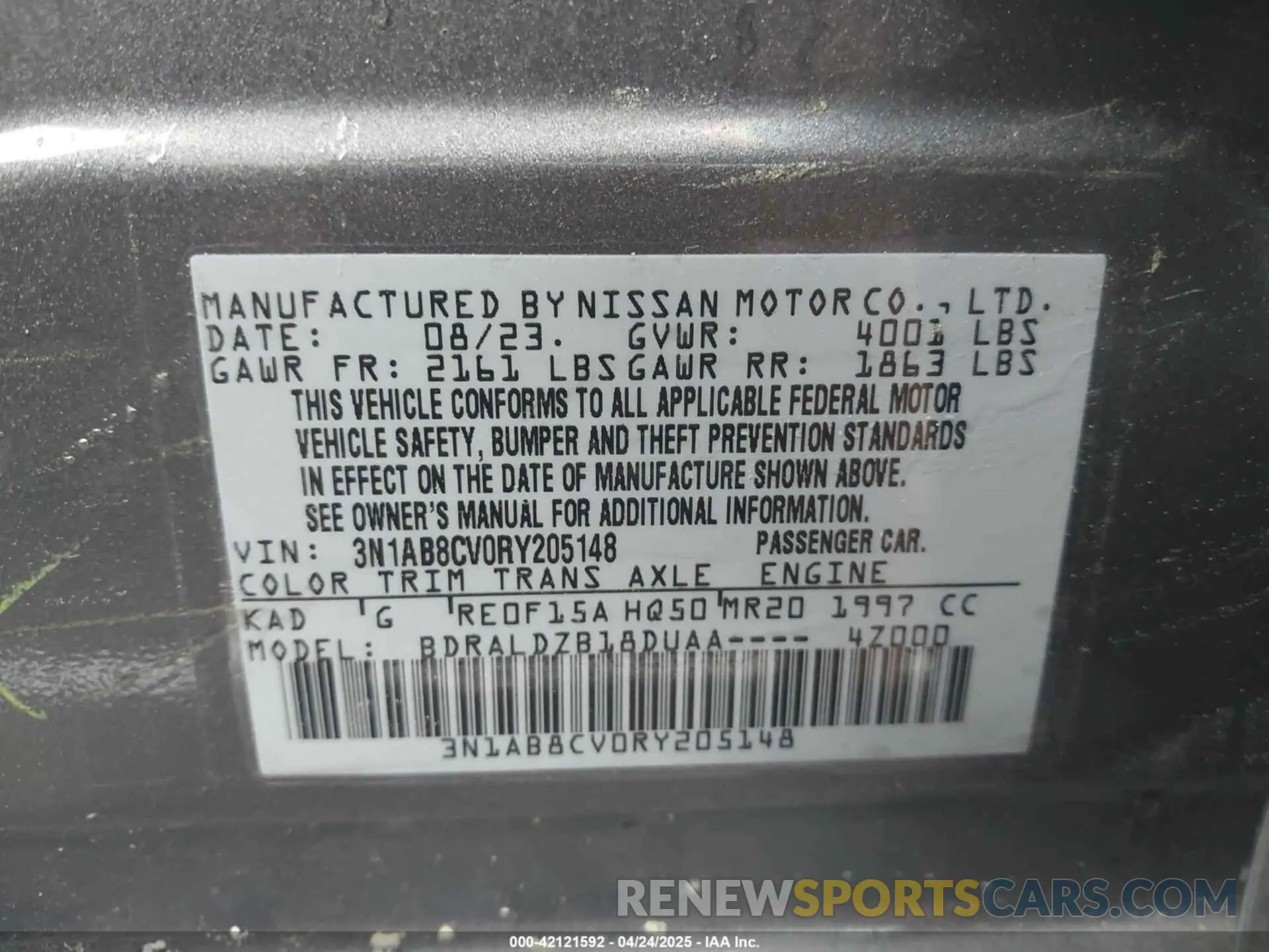 9 fotografías del automóvil dañado 3N1AB8CV0RY205148 NISSAN SENTRA 2024