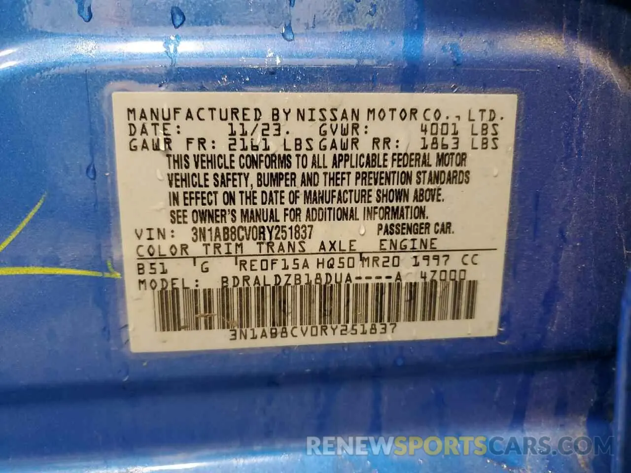 12 fotografías del automóvil dañado 3N1AB8CV0RY251837 NISSAN SENTRA 2024