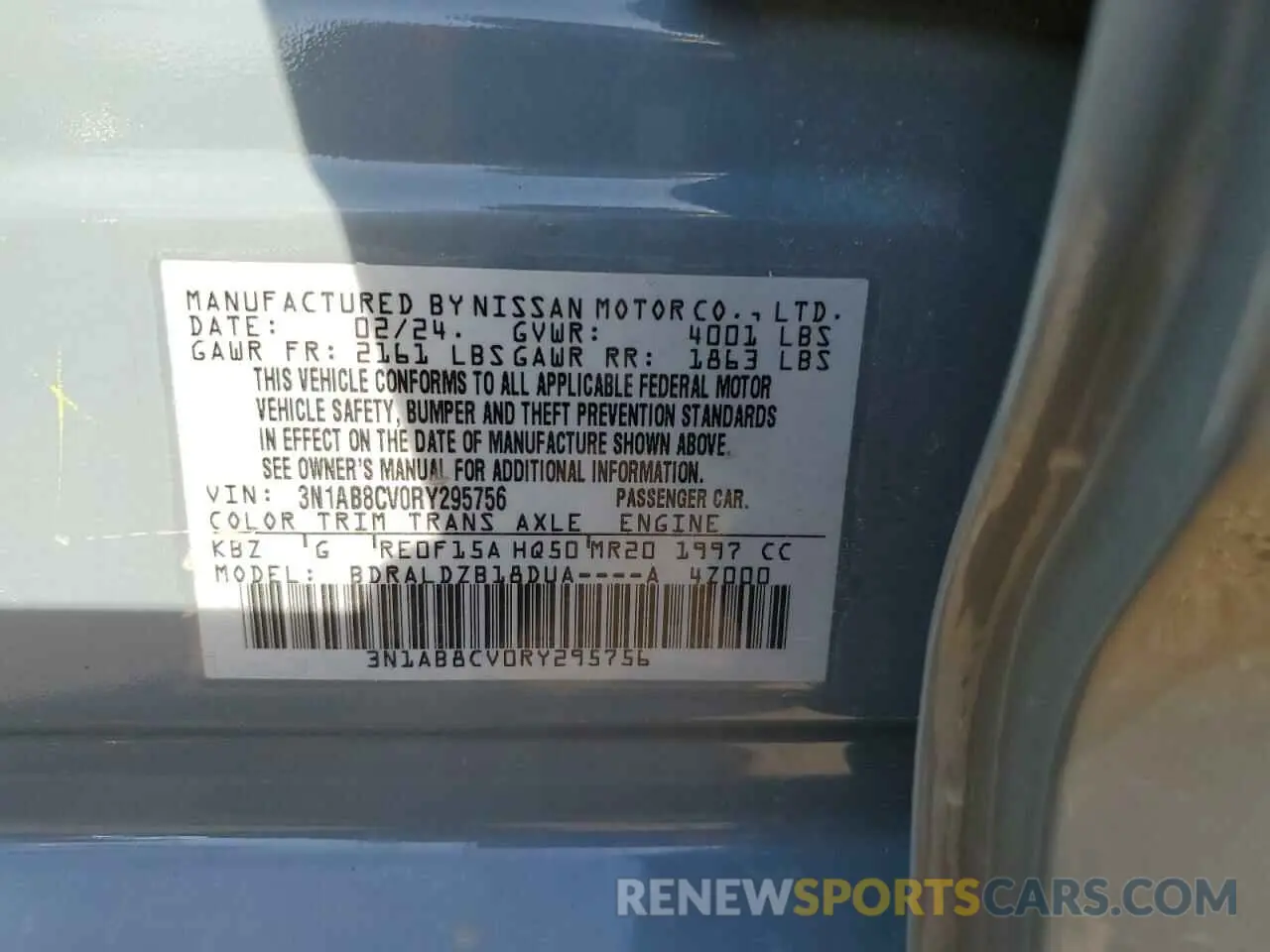 12 fotografías del automóvil dañado 3N1AB8CV0RY295756 NISSAN SENTRA 2024