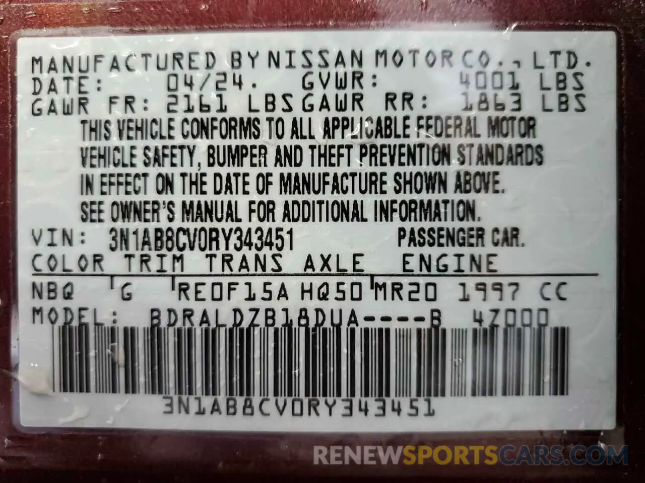 13 fotografías del automóvil dañado 3N1AB8CV0RY343451 NISSAN SENTRA 2024