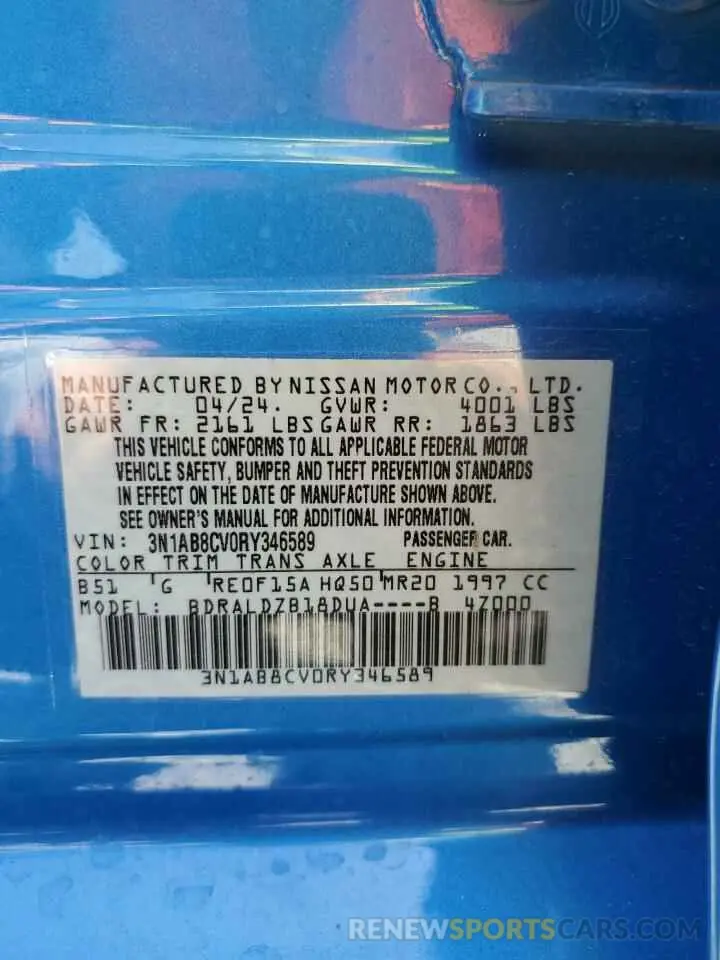 13 fotografías del automóvil dañado 3N1AB8CV0RY346589 NISSAN SENTRA 2024