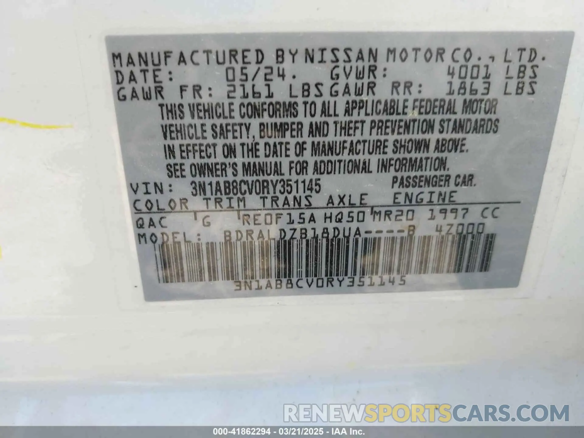 9 fotografías del automóvil dañado 3N1AB8CV0RY351145 NISSAN SENTRA 2024