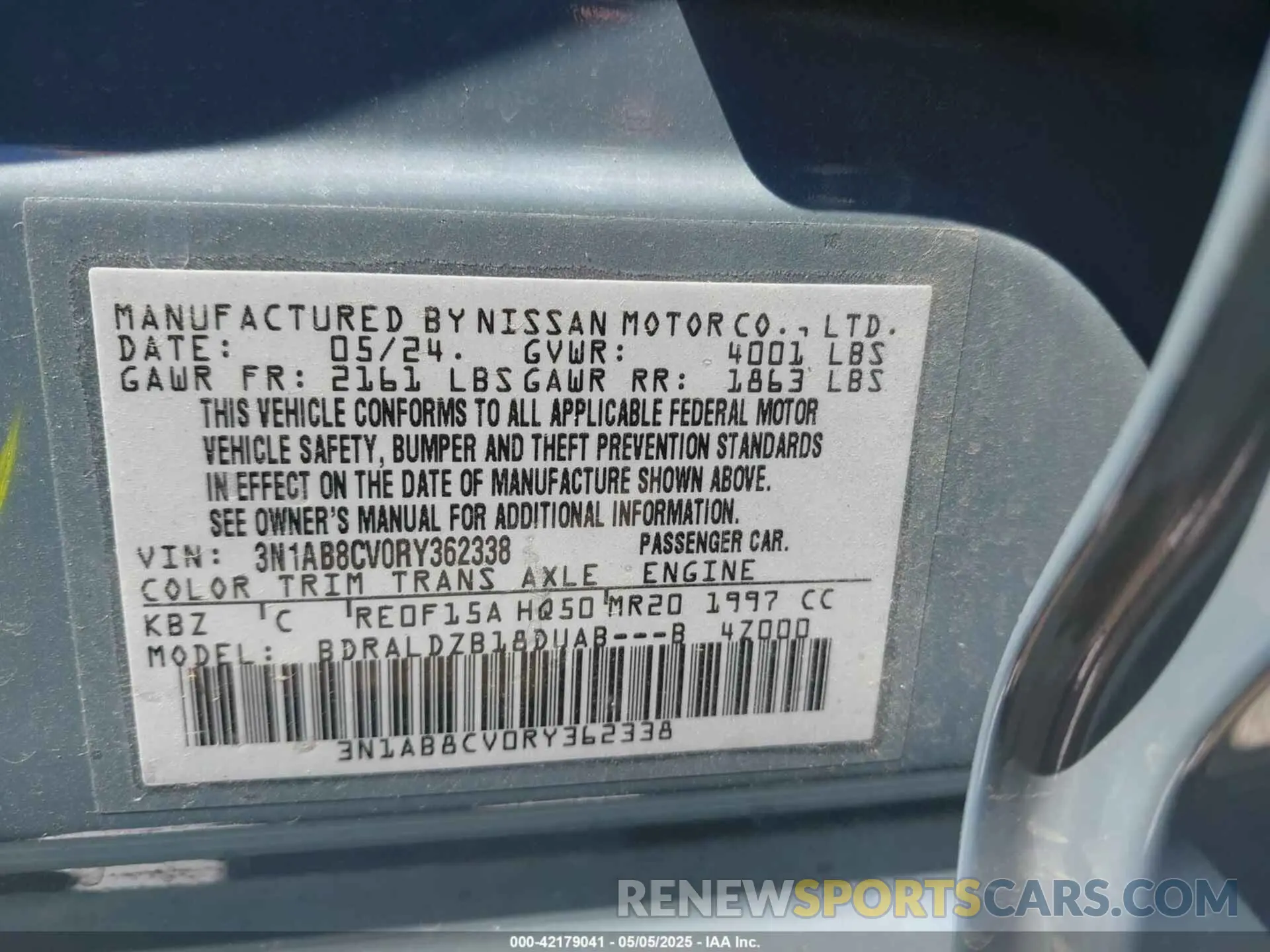 9 fotografías del automóvil dañado 3N1AB8CV0RY362338 NISSAN SENTRA 2024