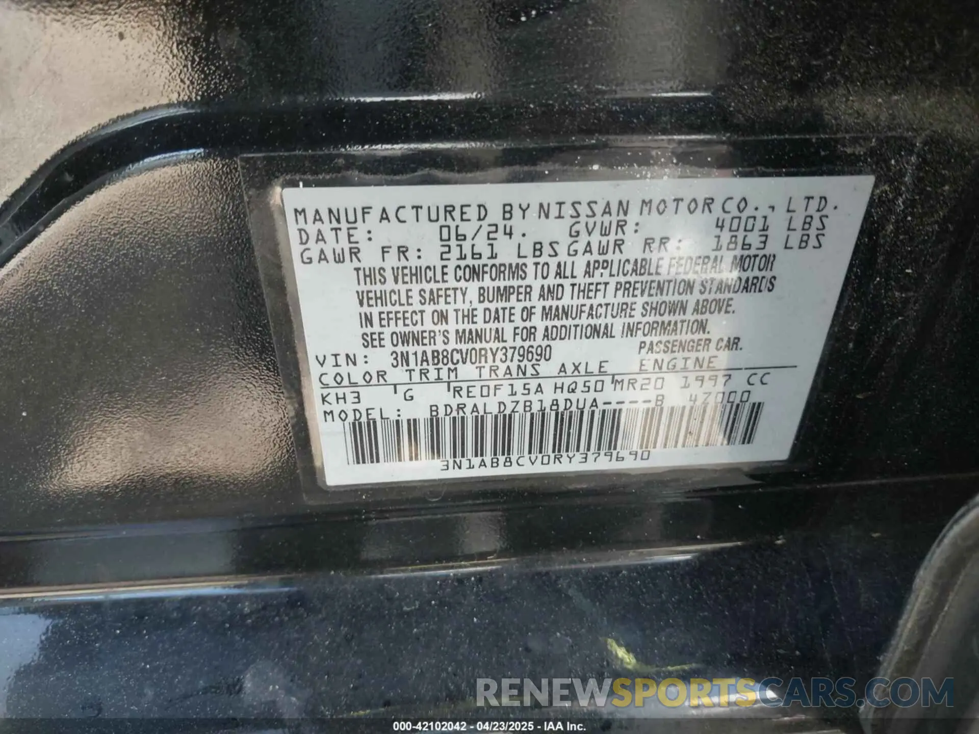 9 fotografías del automóvil dañado 3N1AB8CV0RY379690 NISSAN SENTRA 2024