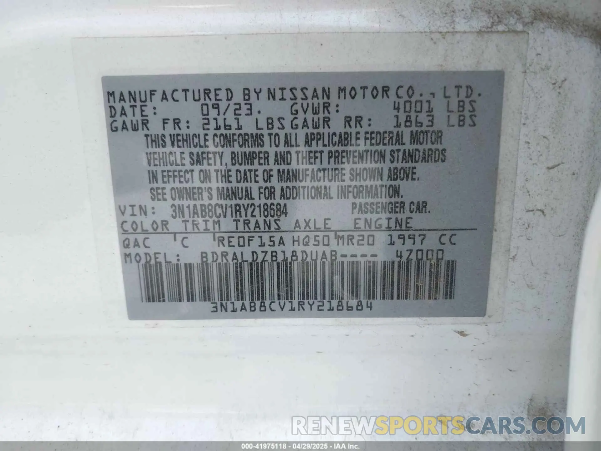 9 fotografías del automóvil dañado 3N1AB8CV1RY218684 NISSAN SENTRA 2024