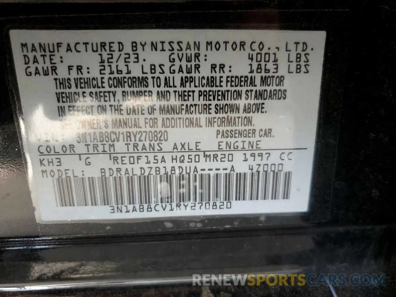 12 fotografías del automóvil dañado 3N1AB8CV1RY270820 NISSAN SENTRA 2024