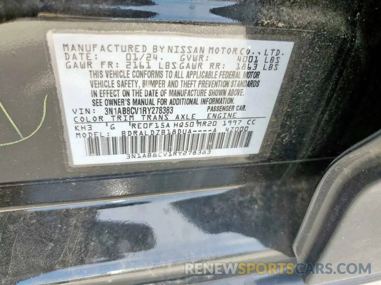 12 fotografías del automóvil dañado 3N1AB8CV1RY278383 NISSAN SENTRA 2024
