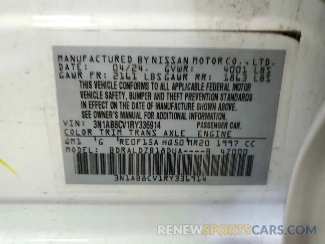 13 fotografías del automóvil dañado 3N1AB8CV1RY336914 NISSAN SENTRA 2024