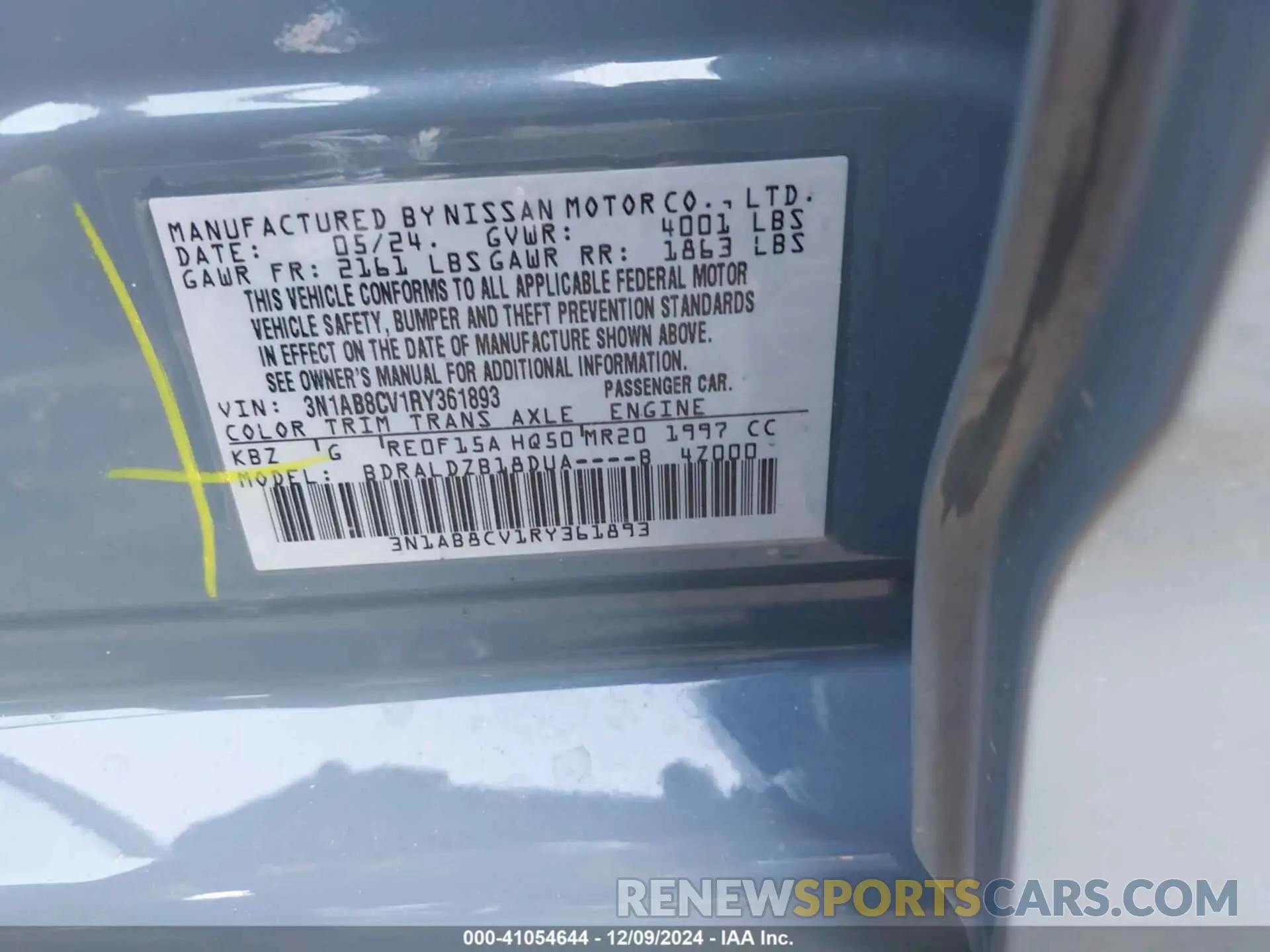 9 fotografías del automóvil dañado 3N1AB8CV1RY361893 NISSAN SENTRA 2024