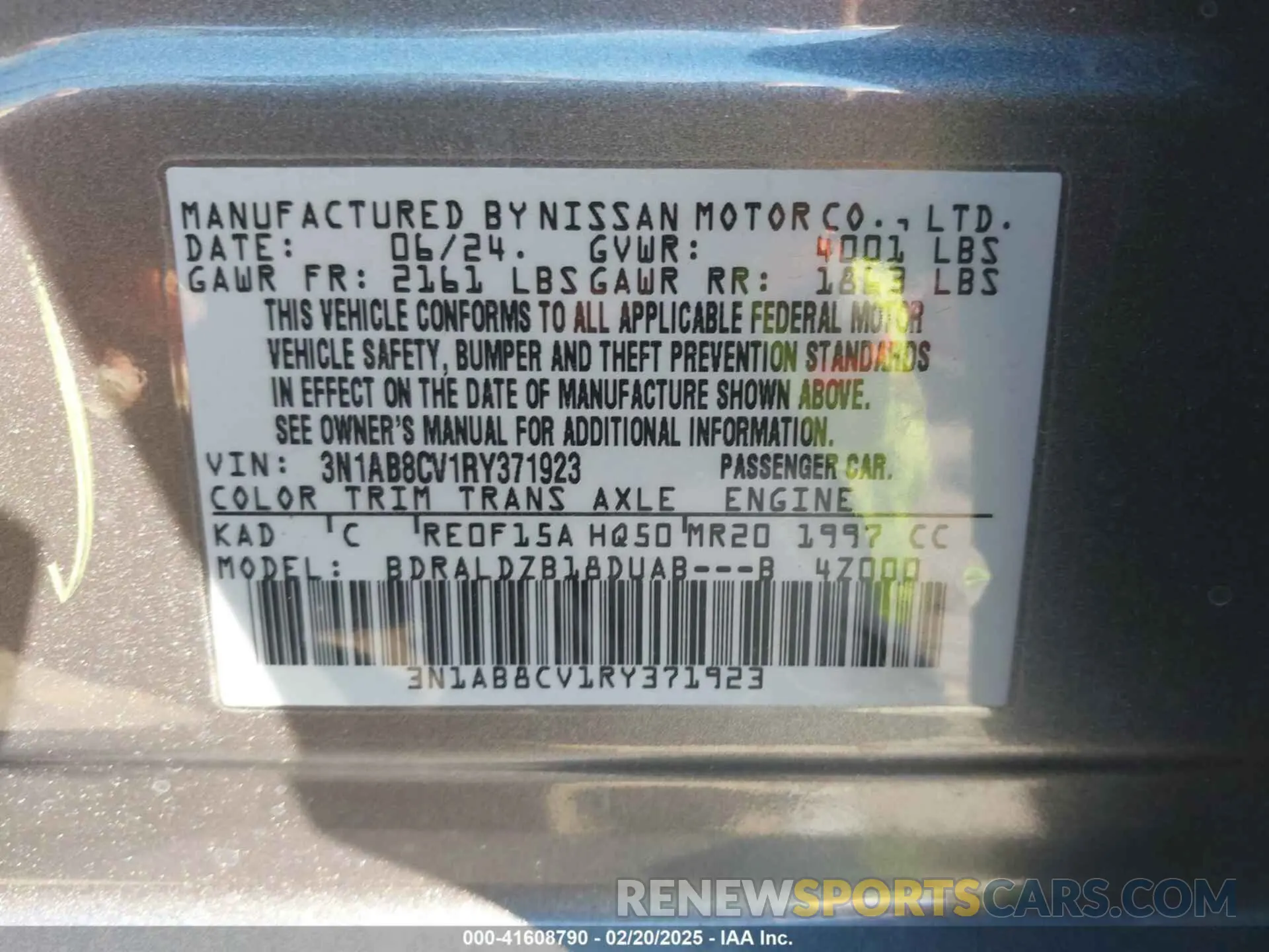 9 fotografías del automóvil dañado 3N1AB8CV1RY371923 NISSAN SENTRA 2024