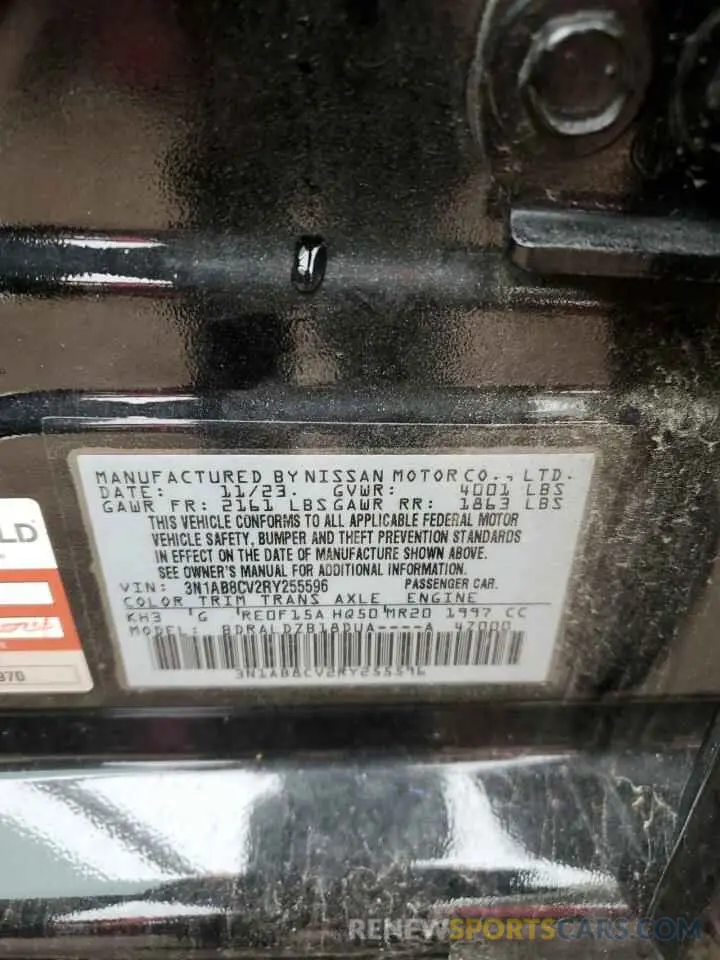 12 fotografías del automóvil dañado 3N1AB8CV2RY255596 NISSAN SENTRA 2024