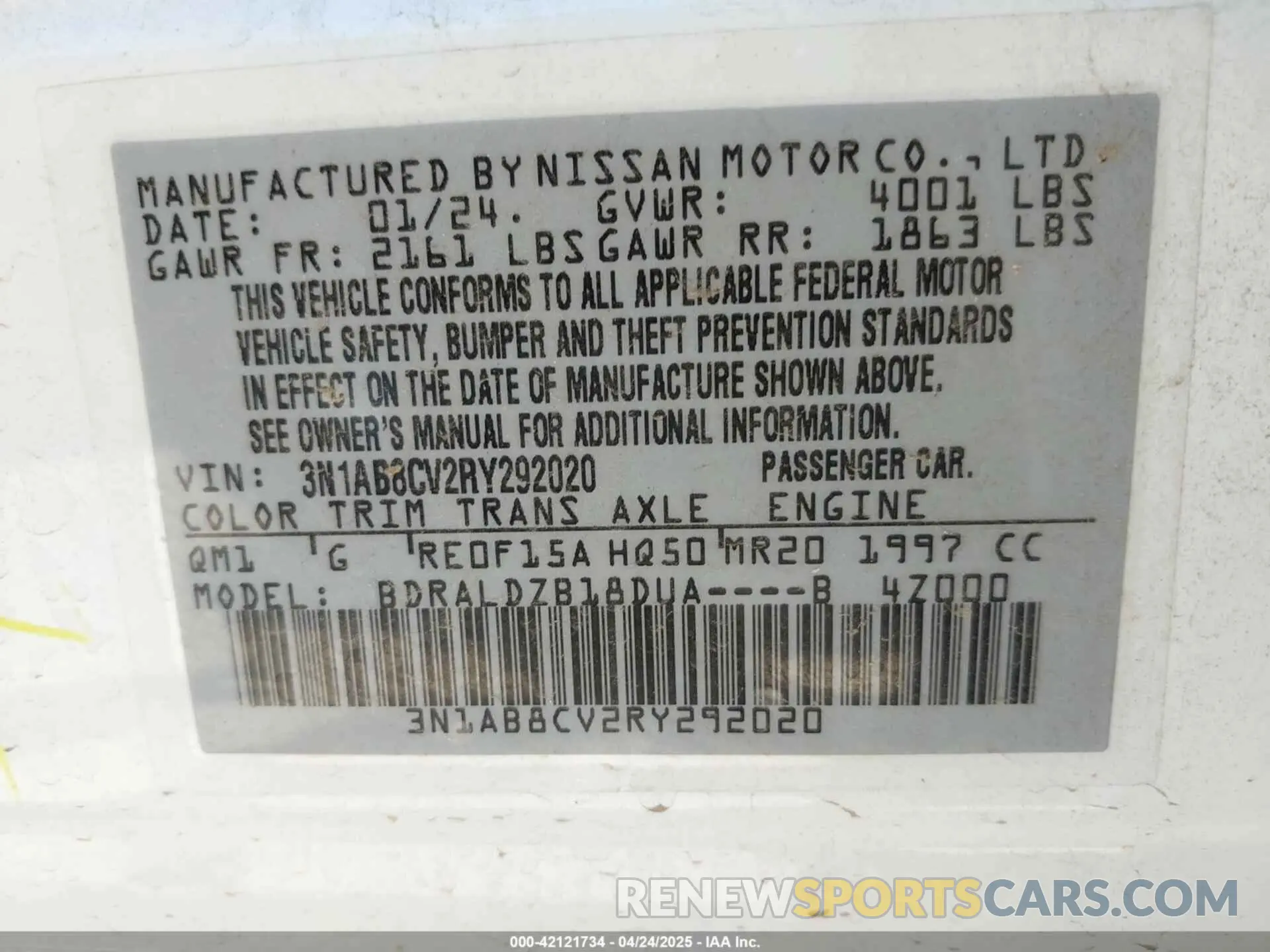 9 fotografías del automóvil dañado 3N1AB8CV2RY292020 NISSAN SENTRA 2024
