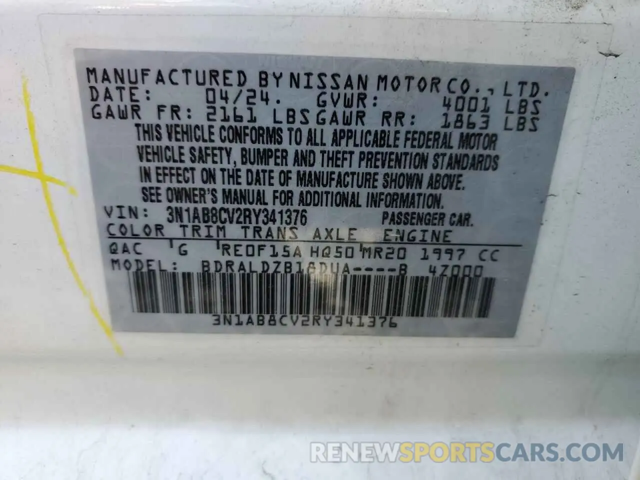 12 fotografías del automóvil dañado 3N1AB8CV2RY341376 NISSAN SENTRA 2024