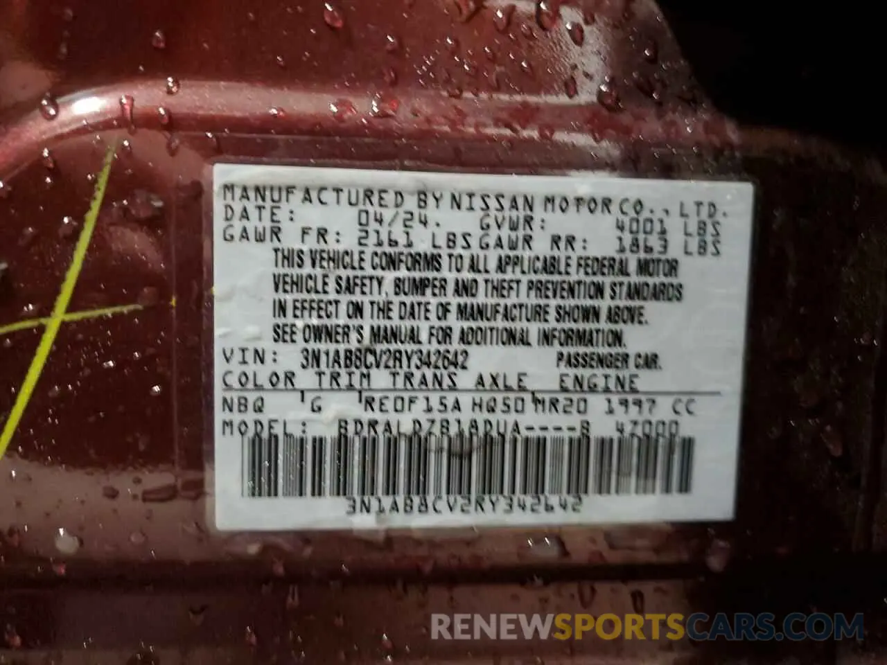 12 fotografías del automóvil dañado 3N1AB8CV2RY342642 NISSAN SENTRA 2024