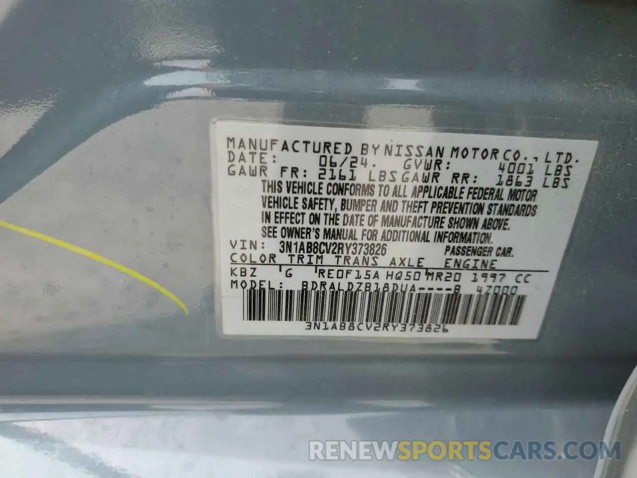12 fotografías del automóvil dañado 3N1AB8CV2RY373826 NISSAN SENTRA 2024