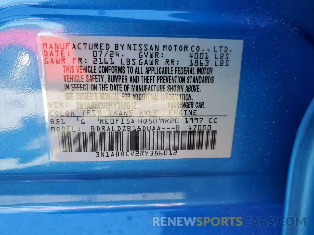 13 fotografías del automóvil dañado 3N1AB8CV2RY386012 NISSAN SENTRA 2024