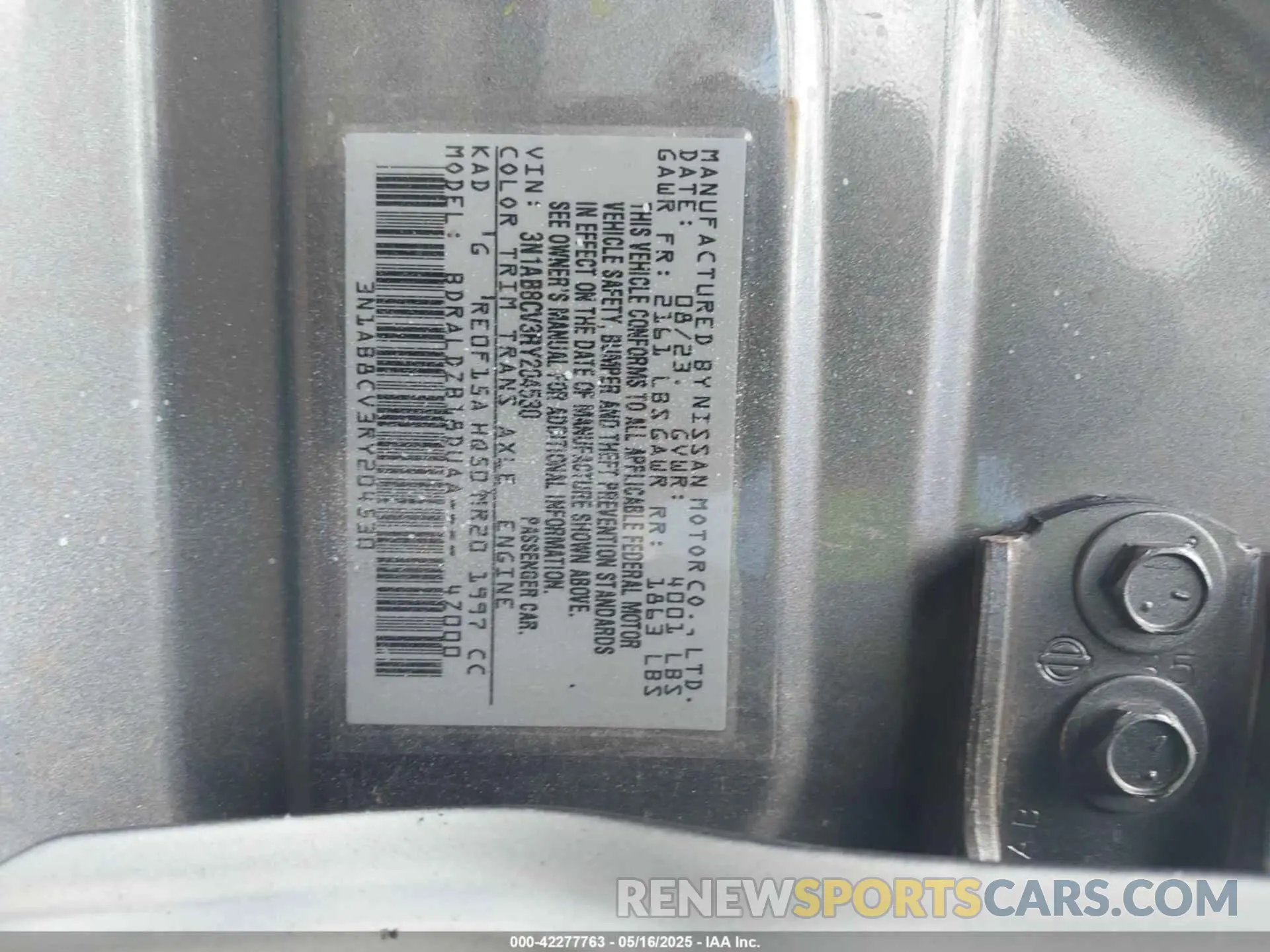 9 fotografías del automóvil dañado 3N1AB8CV3RY204530 NISSAN SENTRA 2024