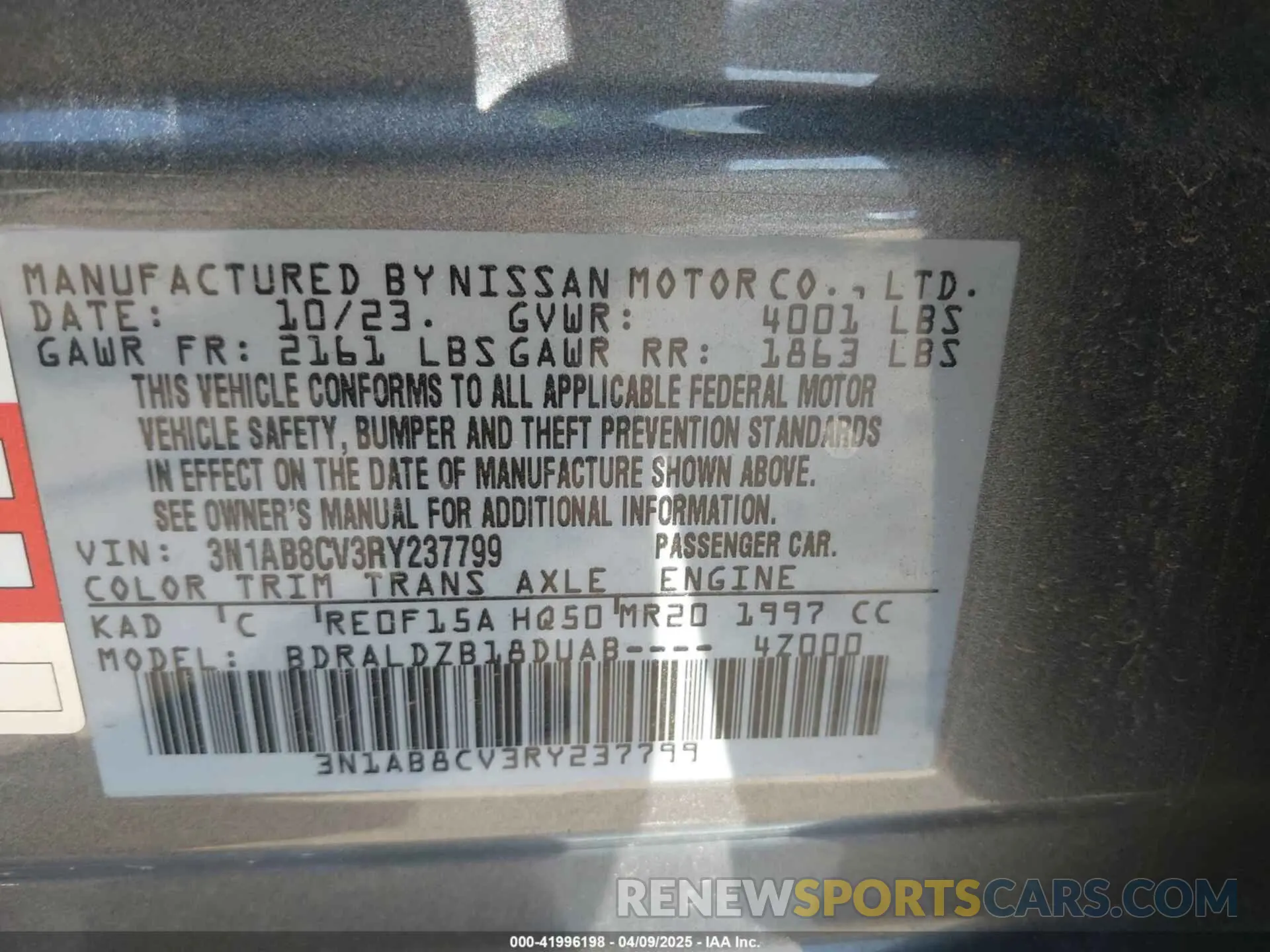 9 fotografías del automóvil dañado 3N1AB8CV3RY237799 NISSAN SENTRA 2024