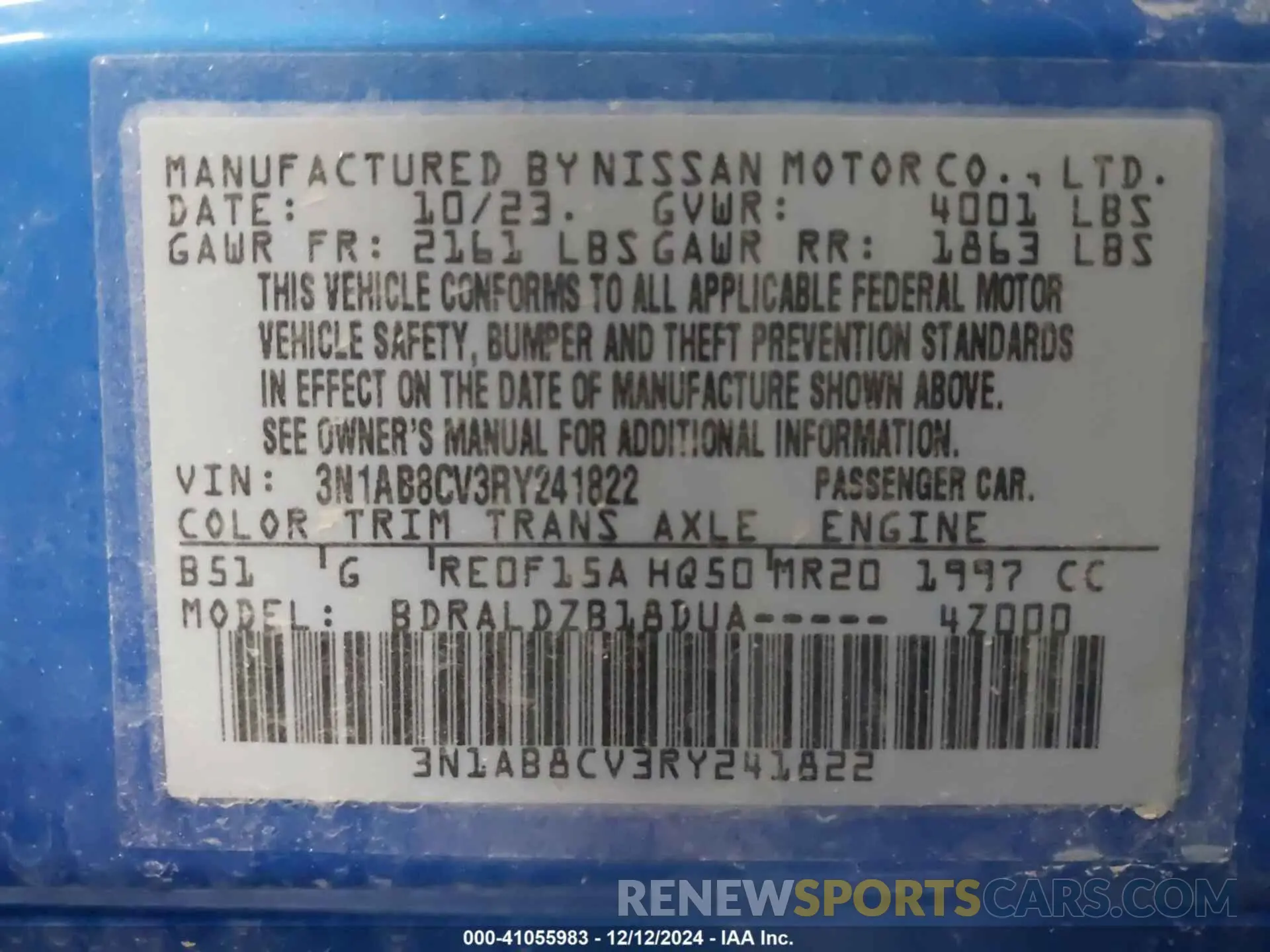 9 fotografías del automóvil dañado 3N1AB8CV3RY241822 NISSAN SENTRA 2024
